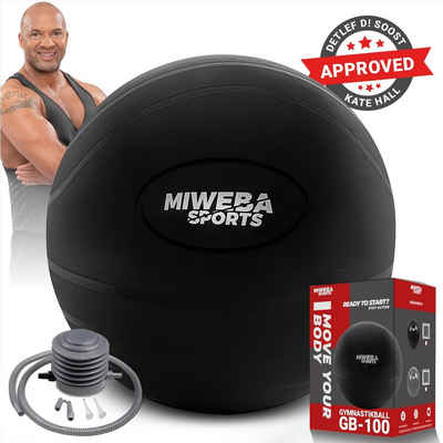 Miweba Sports Gymnastikball Sitzball GB100 inkl. Luftpumpe 65 cm Sitzhöhe (wasserabweisend, grau / schwarz, 400 kg max. Benutzergewicht, Trainingsball für Zuhause & Büro, Pilates-Ball, Schwangerschaftsball, Massage Ball, Medizinball, Workout, Core-Training, Rückengymnastik, Anti-Burst Technologie, Ø 65, PVC, rutschfest, frei von BPA), Yogaball Yoga Sport Fitness Ball Balance Muskelaufbau