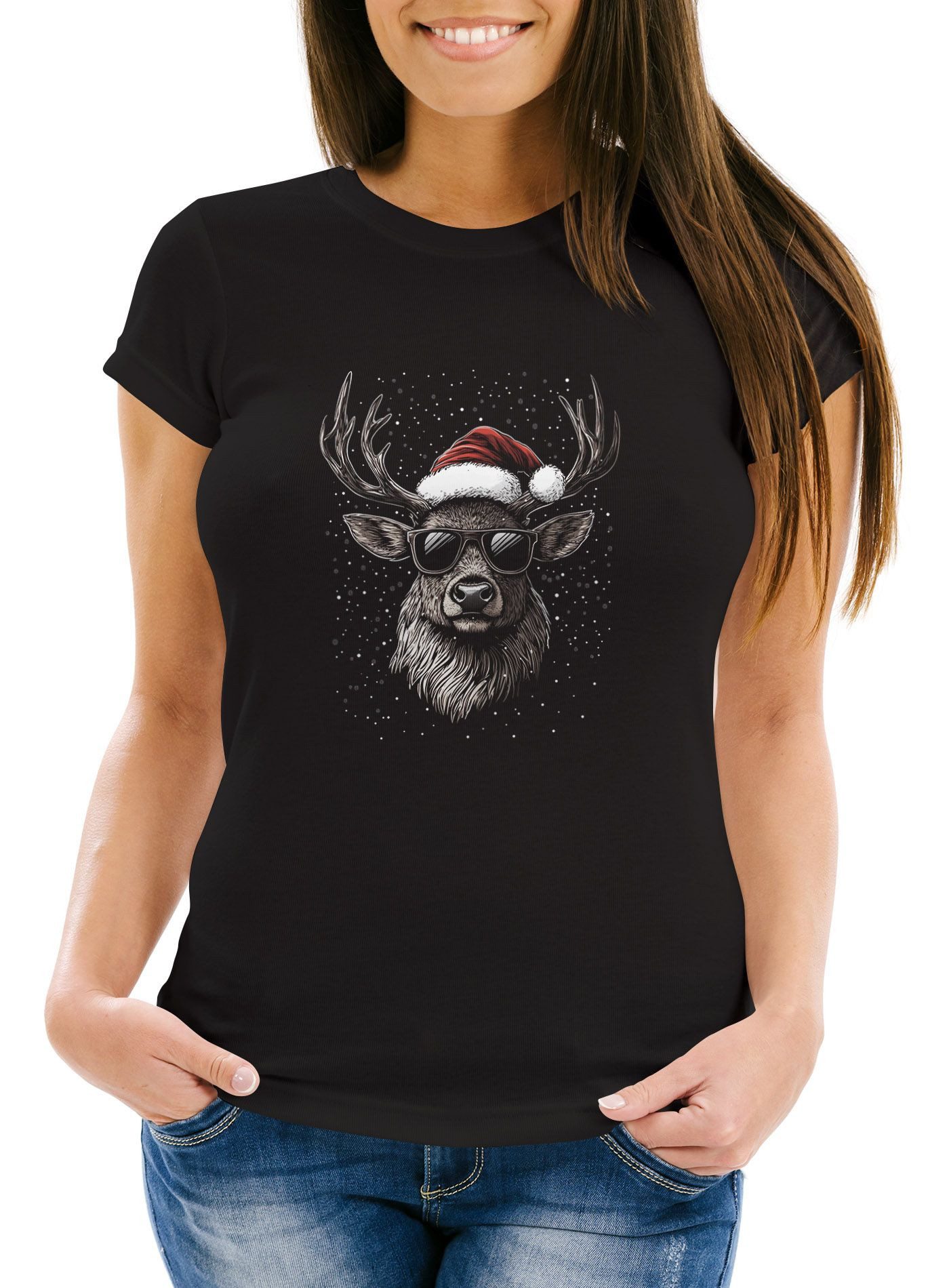 MoonWorks Print-Shirt Weihnachtsshirt Damen Rentier Elch günstig online kaufen