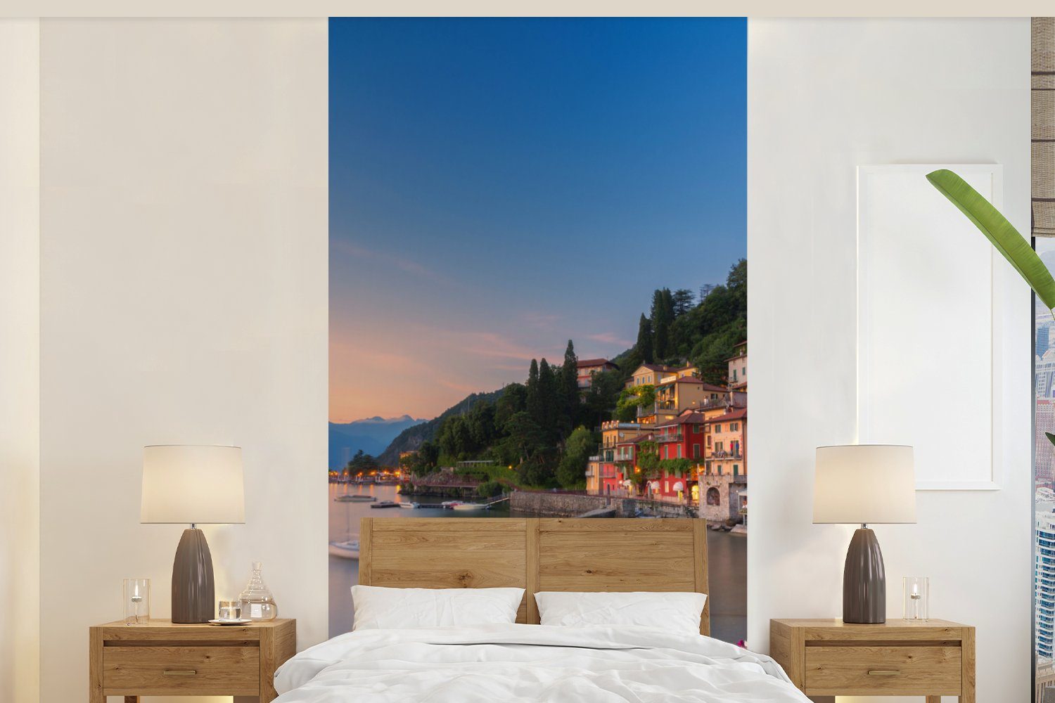 MuchoWow Fototapete Italien - Sonnenuntergang - See, Matt, bedruckt, (2 St), Vliestapete für Wohnzimmer Schlafzimmer Küche, Fototapete