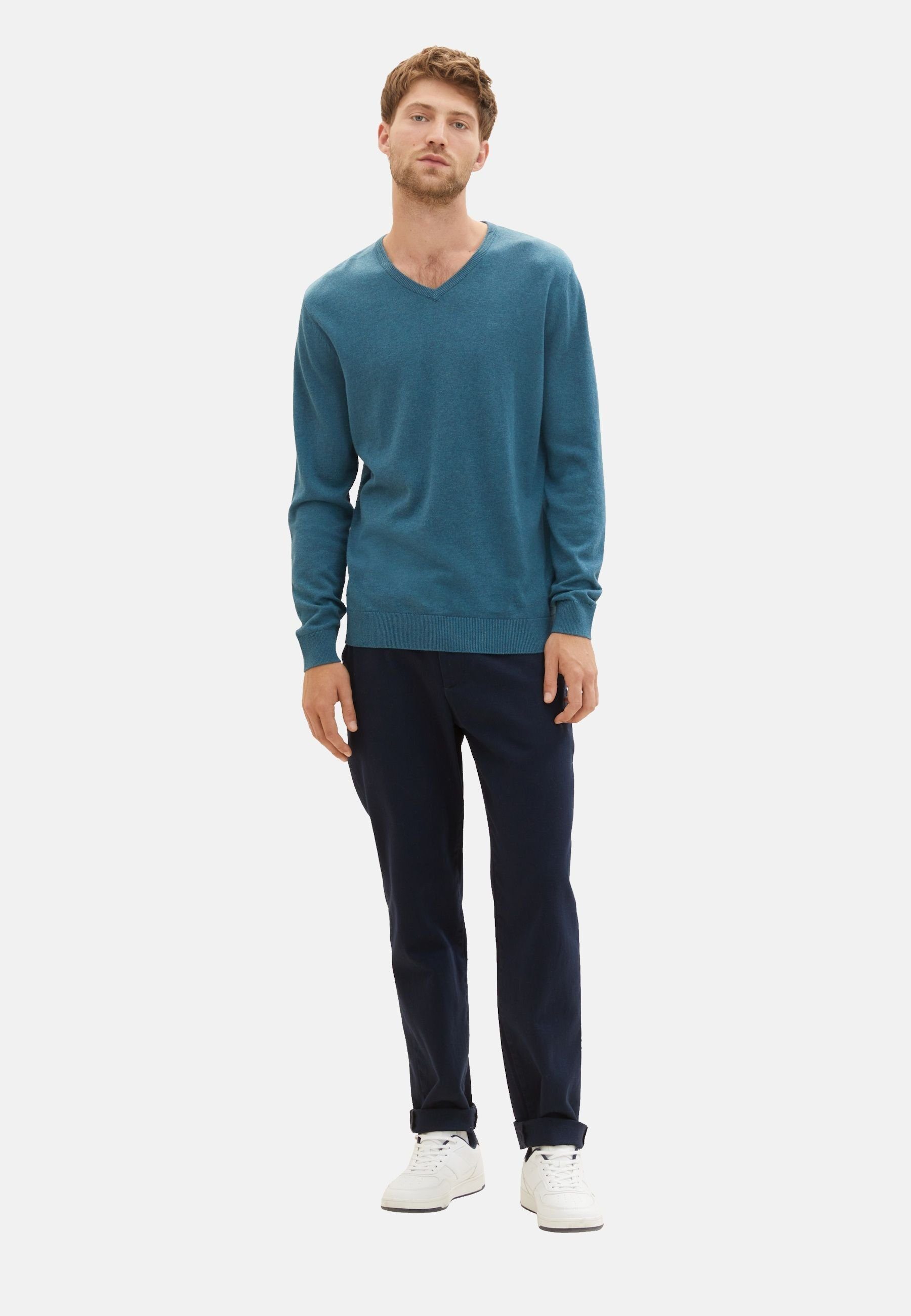 TOM TAILOR Sweatshirt Sweatshirt Pullover melange mit dark green meliert Rippbündchen (1-tlg)