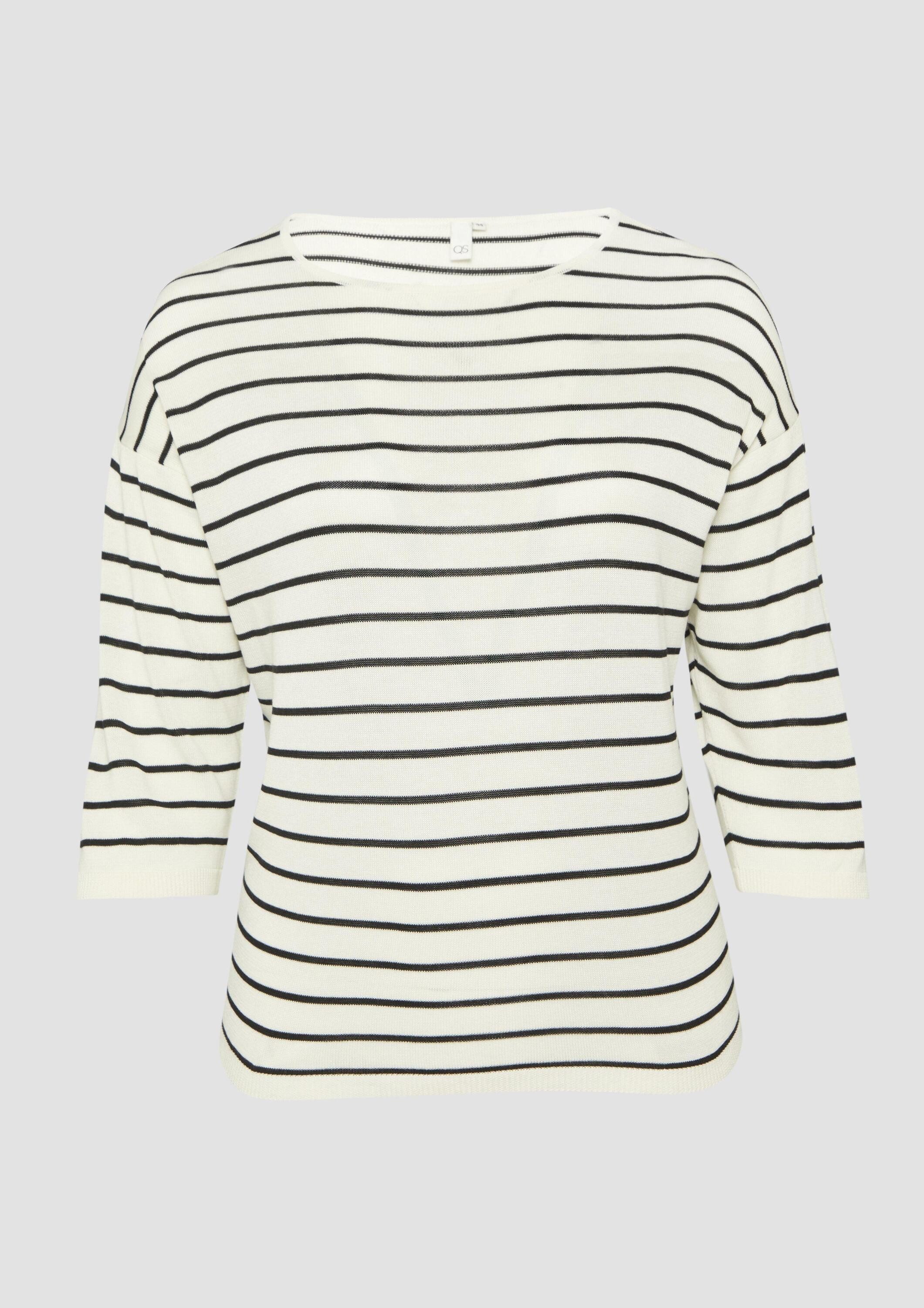 QS Longpullover Strickpullover Geringelter Feinstrickpullover mit überschnittener Schulter