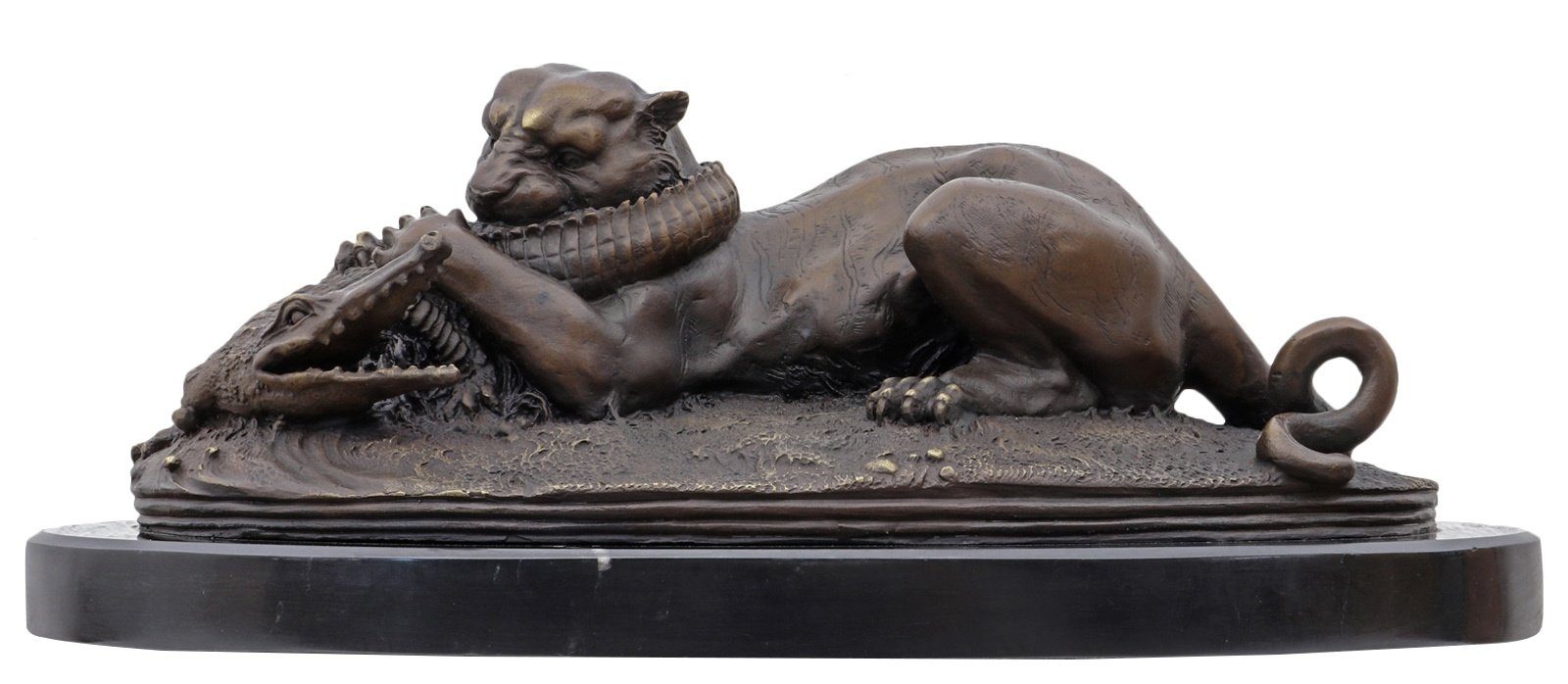 Aubaho Skulptur Bronzeskulptur Tiger Statue im Krokodil Bronze Gavial Antik-Stil Figur