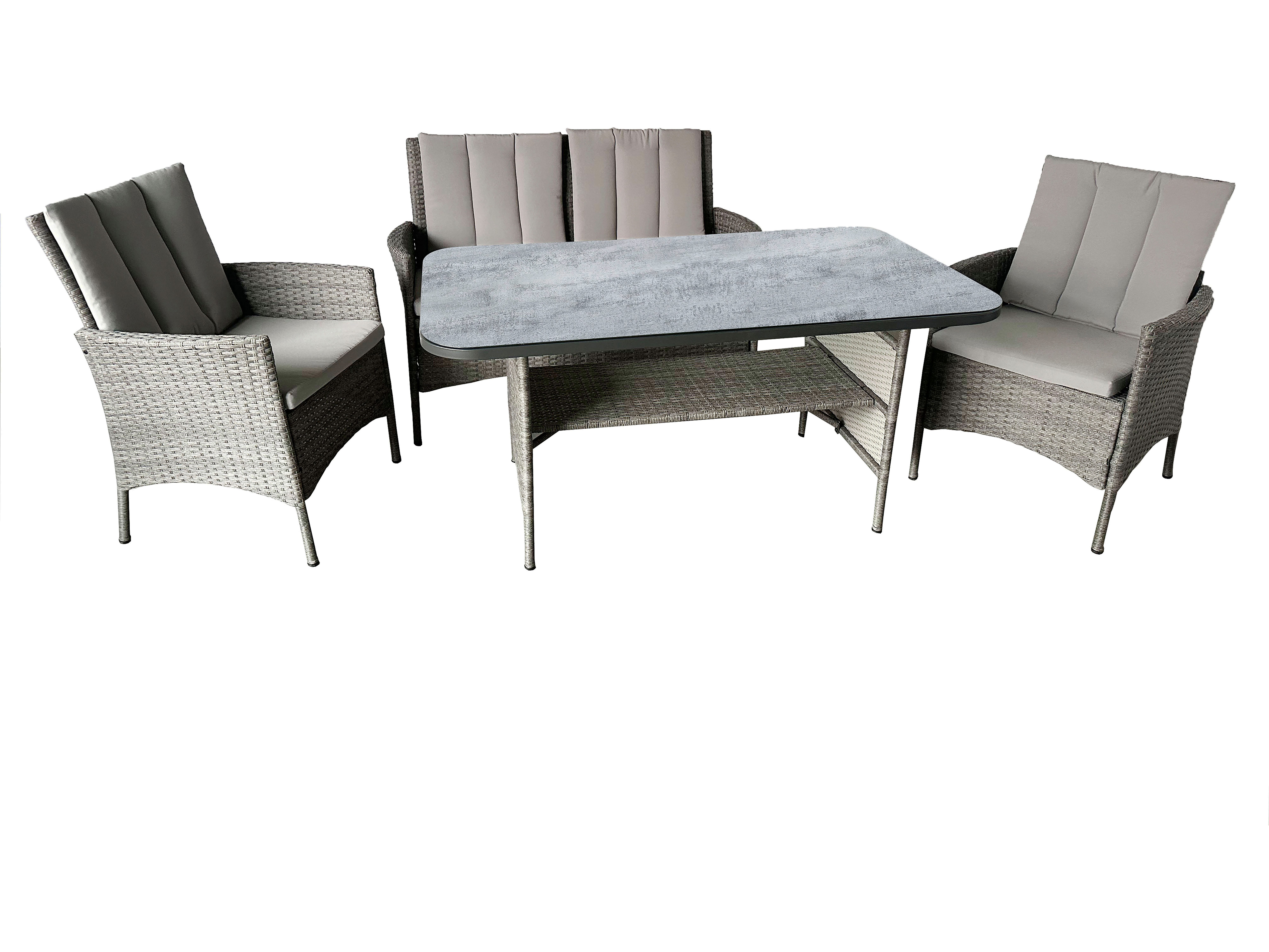 Greemotion Sitzgruppe Rattan Garten Outdoor [Parma] Gartensitzgruppe 4-Personen, (inkl. Auflagen), Farbe Holz/Beige