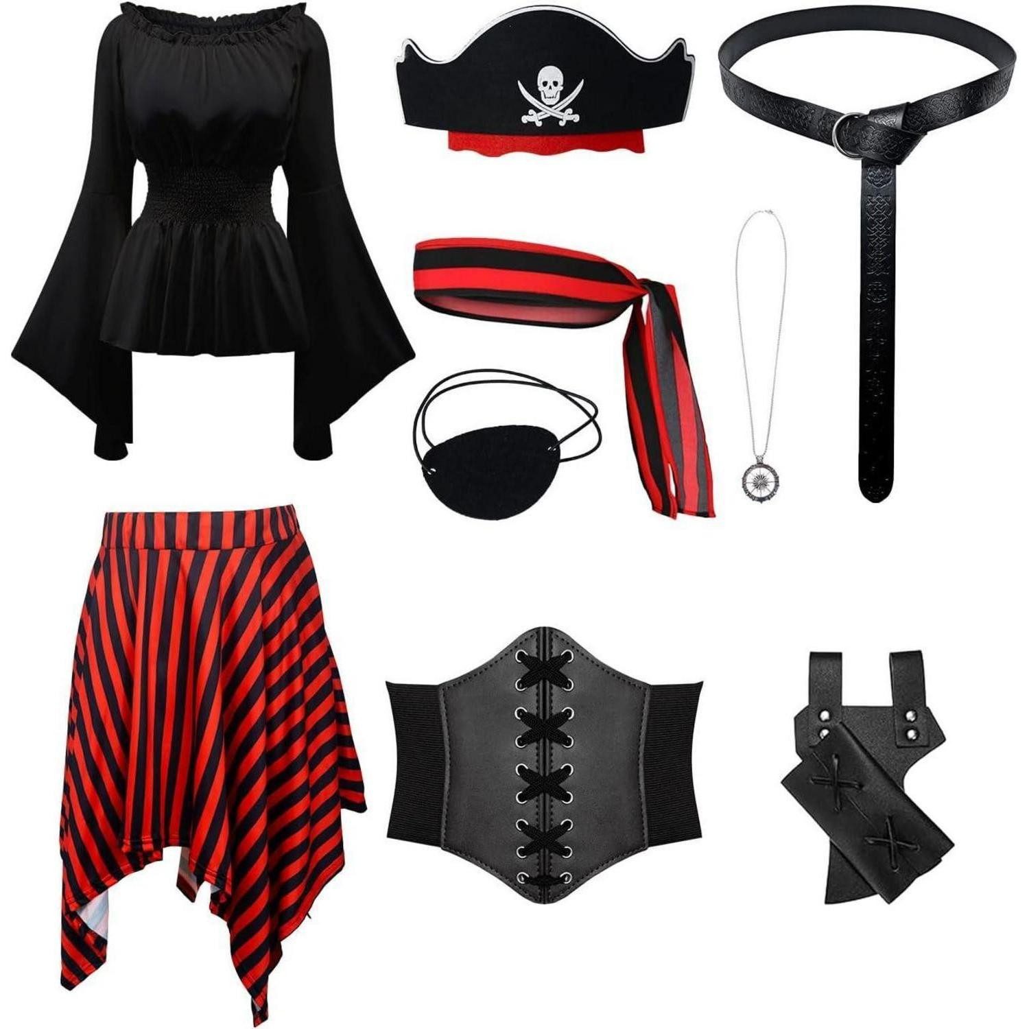LuxusKollektion Piraten-Kostüm Piratenkostüm Damen Mittelalter Renaissance Kleid Karneval Schwarz XL