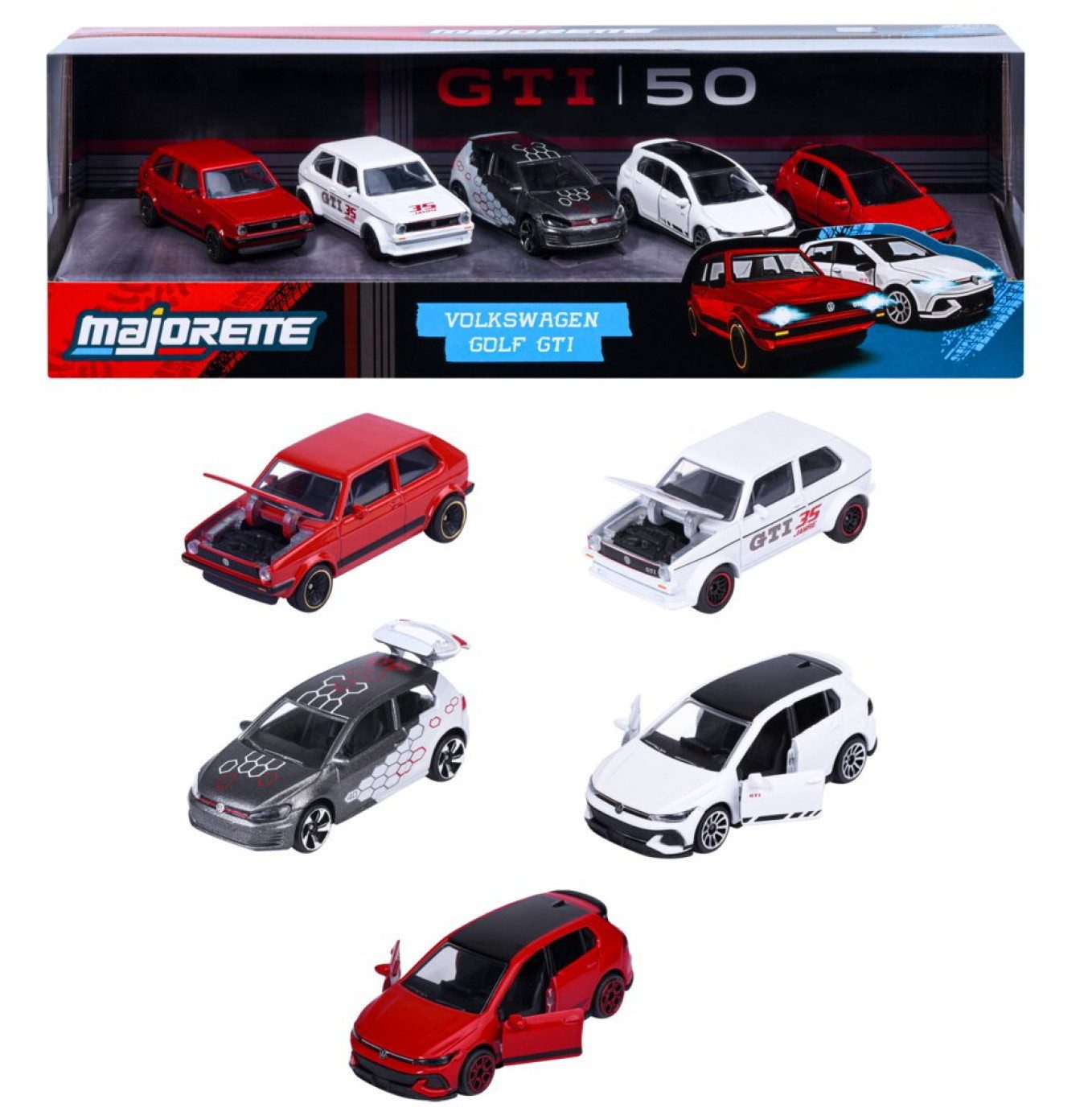 majORETTE Spielzeug-Auto Spielzeug VW Volkswagen Golf GTI 5er Pack Giftpack 7,5 cm 8502105007