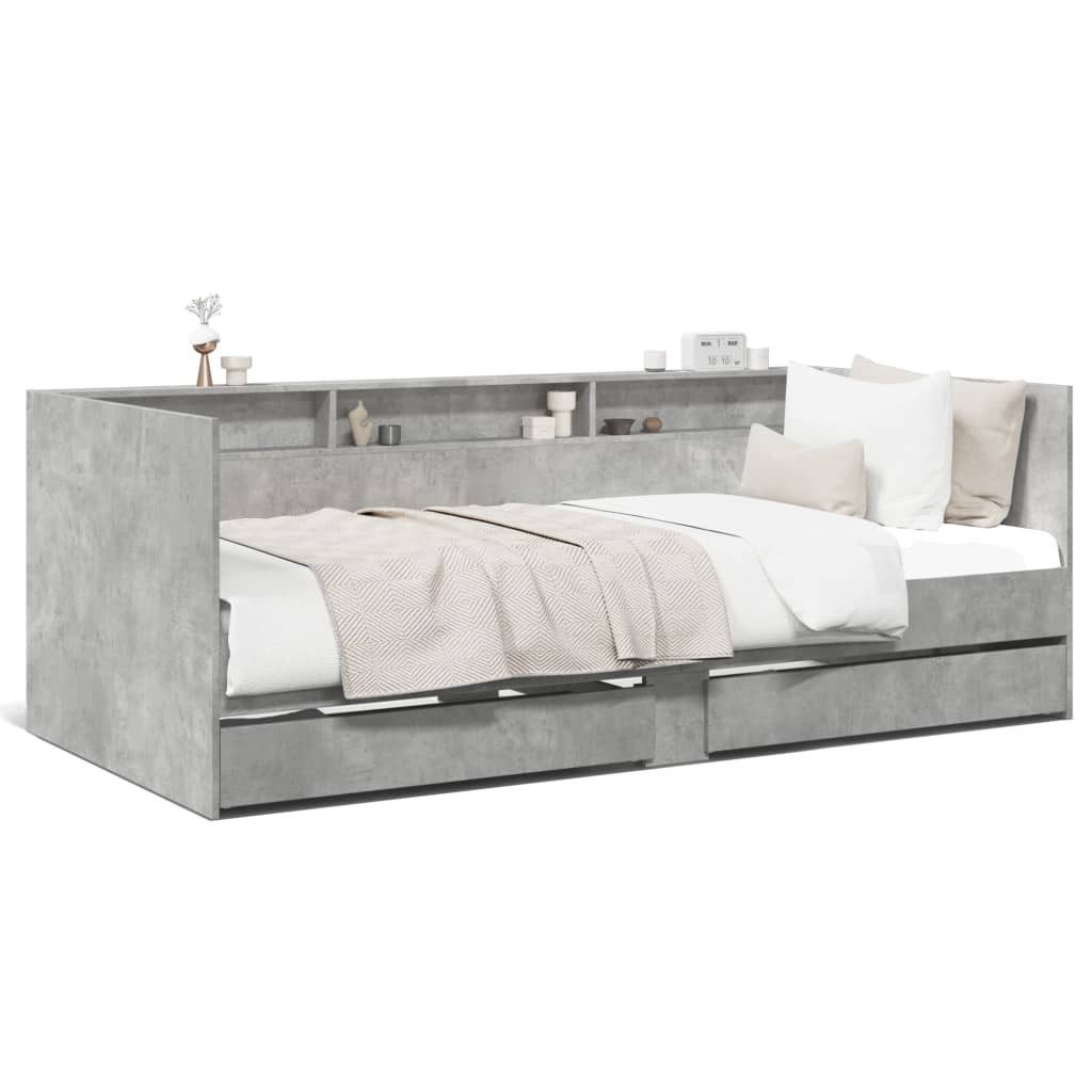 vidaXL Bett, Tagesbett mit Schubladen Betongrau 75x190 cm Holzwerkstoff