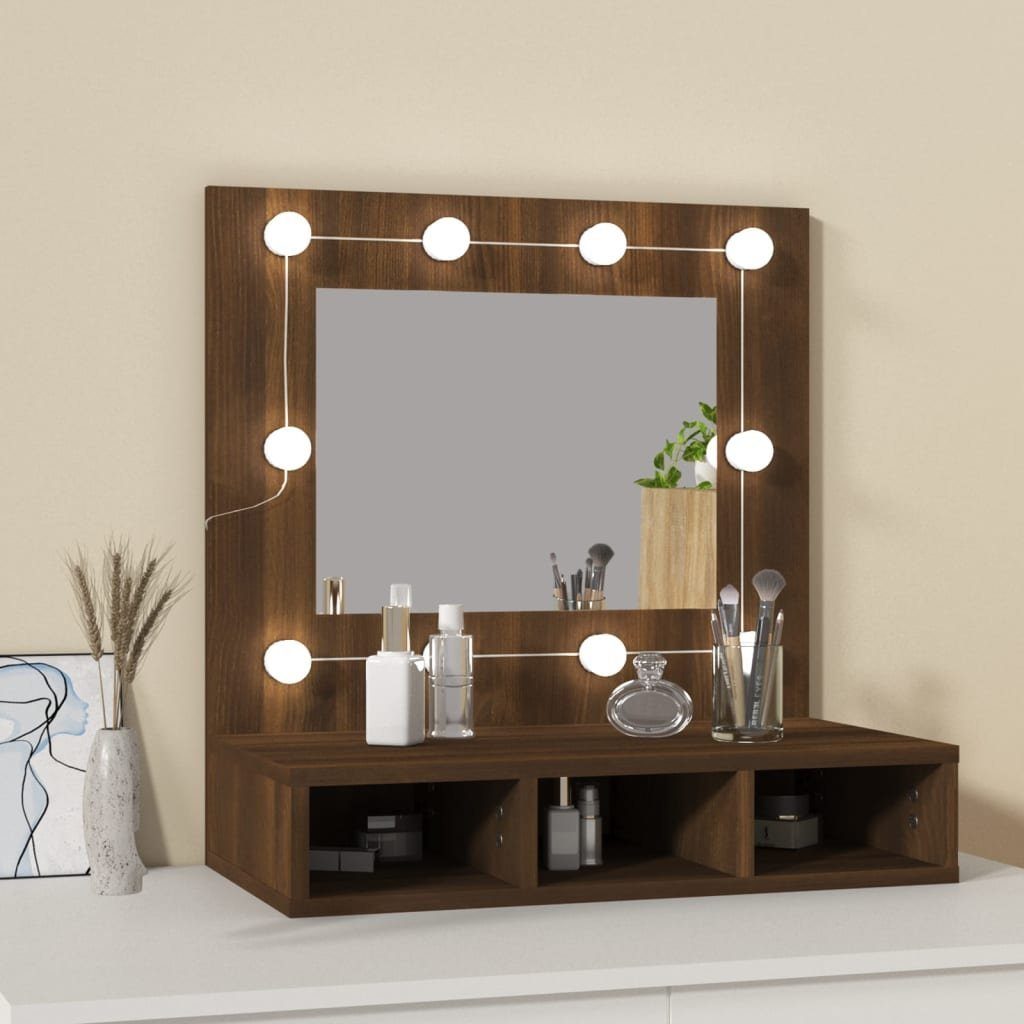 Eiche (1-St) vidaXL Spiegelschrank LED Braune Braun cm 60x31,5x62 Eiche-Optik Badezimmerspiegelschrank mit