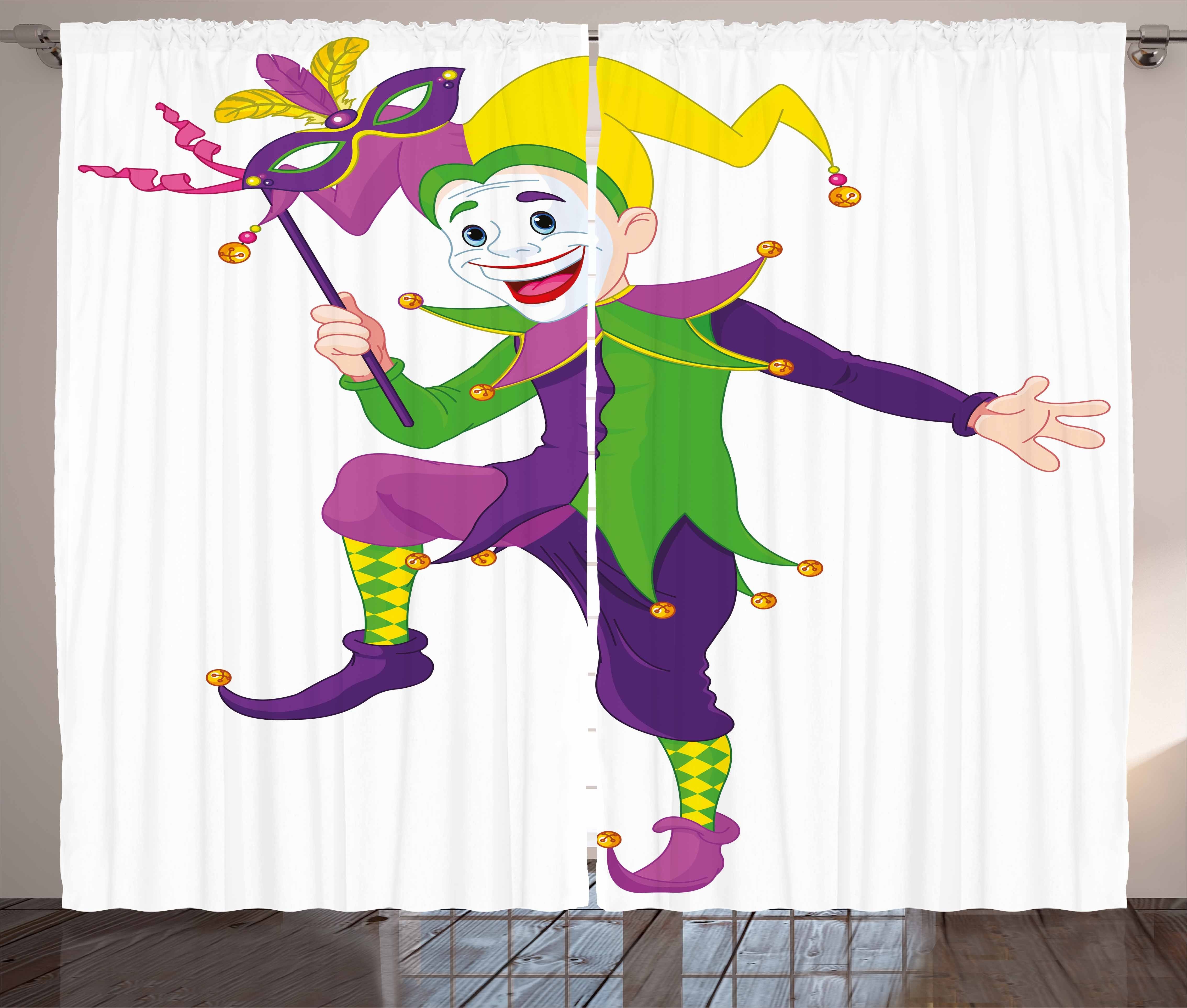 Gardine Schlafzimmer Kräuselband Vorhang mit Schlaufen und Haken, Abakuhaus, Karneval Cartoon Jester