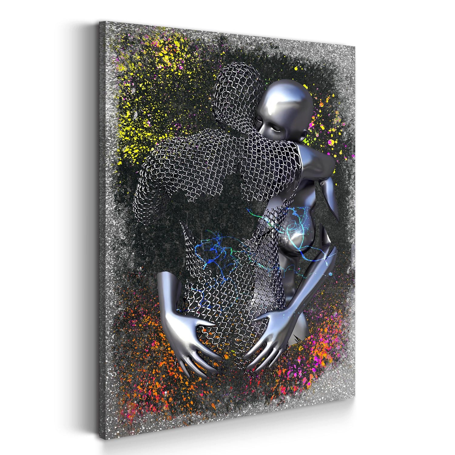 Artedinoi Leinwandbild 2 Figuren Pop Art Metallic Körperkunst Leinwandbild Wandbild Abstract, Zwei Figuren in Metallic