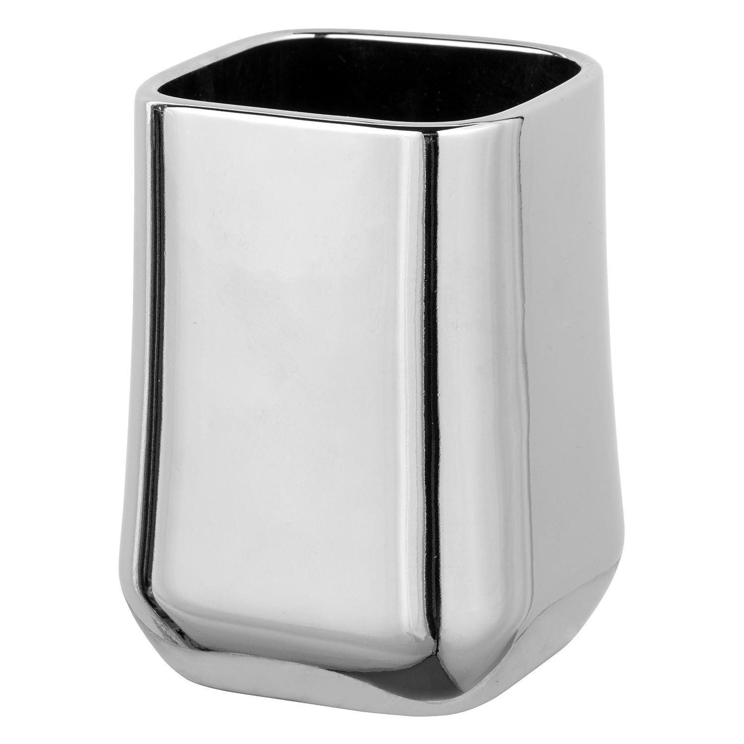 Zahnputzbecher ADINE, B 7,5 x H 10,5 cm, Chromfarben, Keramik, (1-St)