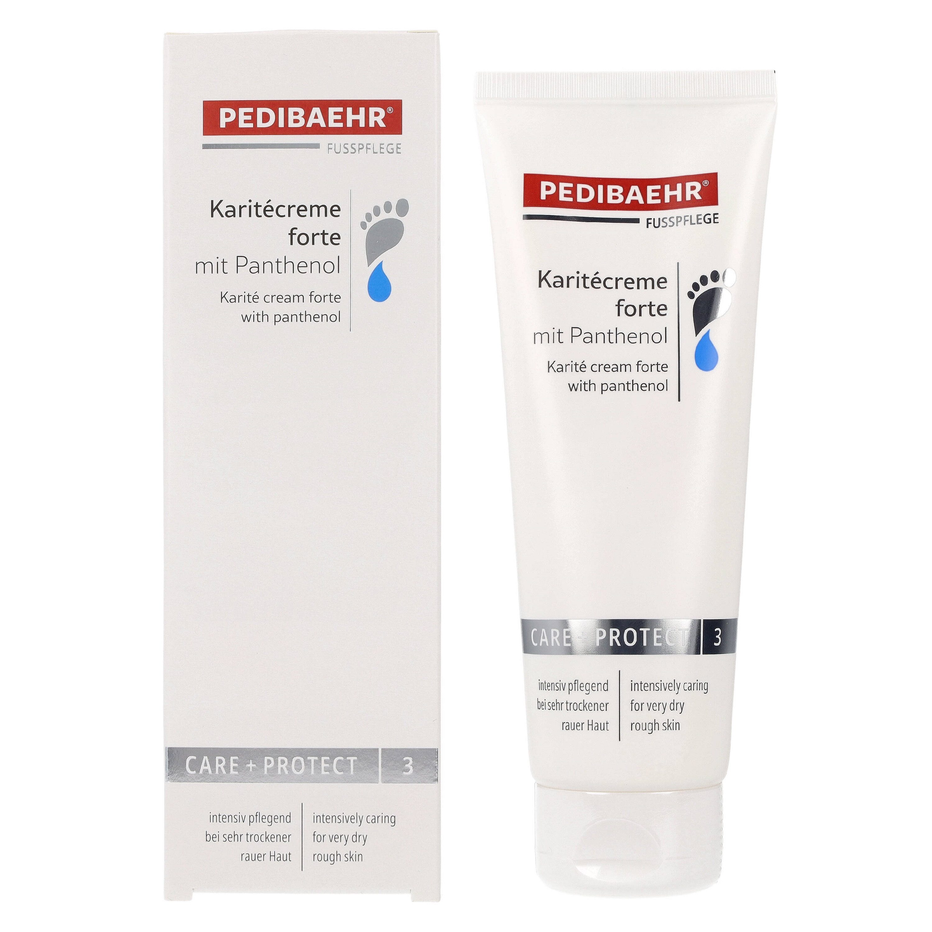 Pedibaehr Fußcreme Pedibaehr Karitécreme forte mit Panthenol 125ml spürbare Verbesserung des Hautgefühls, 1-tlg., pflegt extrem spröde, trockene und verhornte Haut
