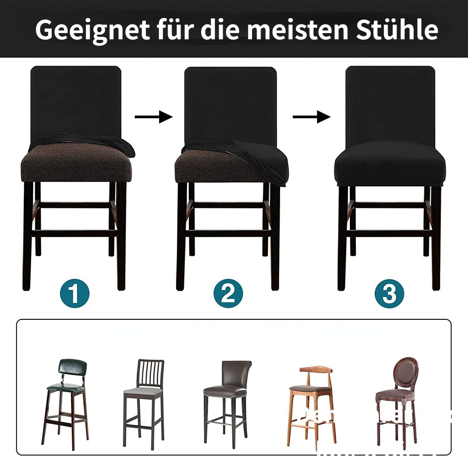 HOMEIDEAS, Samt-Stretch-Barhocker-Stuhlbezüge Stuhlhusse, Schwarz