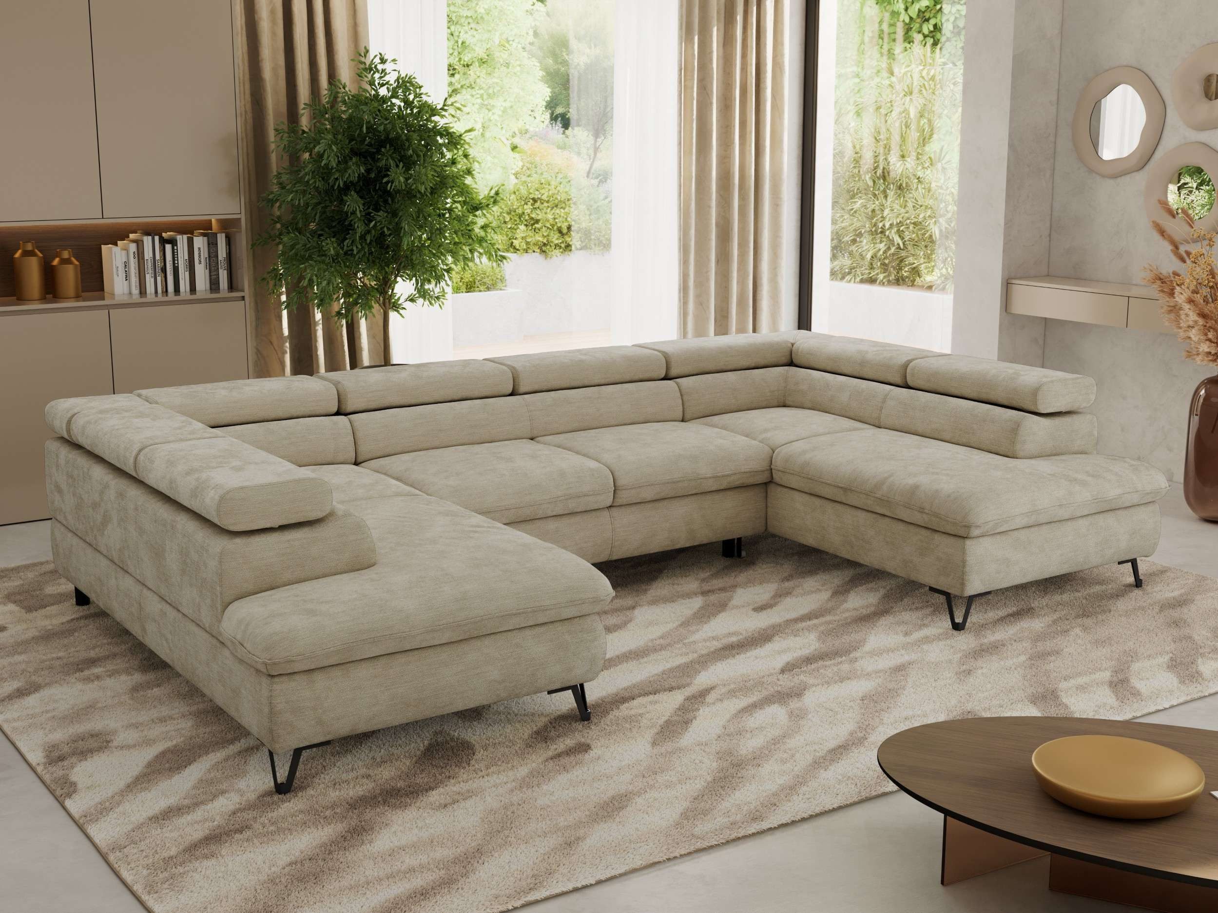 MKS MÖBEL Ecksofa PABLO U, Set, Wellenfeder, Metallbeine, HR35-Schaum, U-förmige Ecke, Wohnlandschaft, verstellbare Kopfstützen
