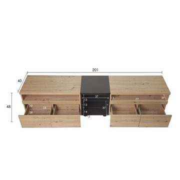 IDEASY TV-Schrank TV-Schrank, 201*40*48 cm, 4 Schubladen, 5 Fächer, Spanplatte und MDF, Glastrennwände, Holzstruktur