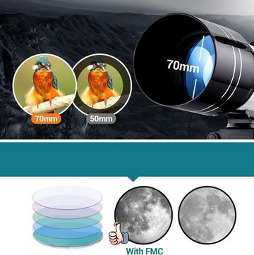 AKKEE Teleskop Teleskop Astronomie Teleskope für Kinder Erwachsene, 70 mm Blenden-Refraktor-Teleskope tragbares Reise-Teleskop