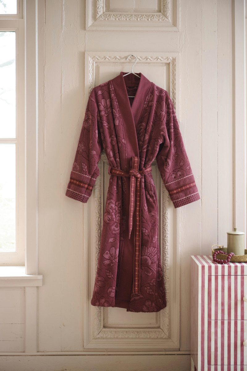 PiP Studio Bademantel Jasmin Jacquard Bademantel dunkelrosa M, 100% Baumwol günstig online kaufen
