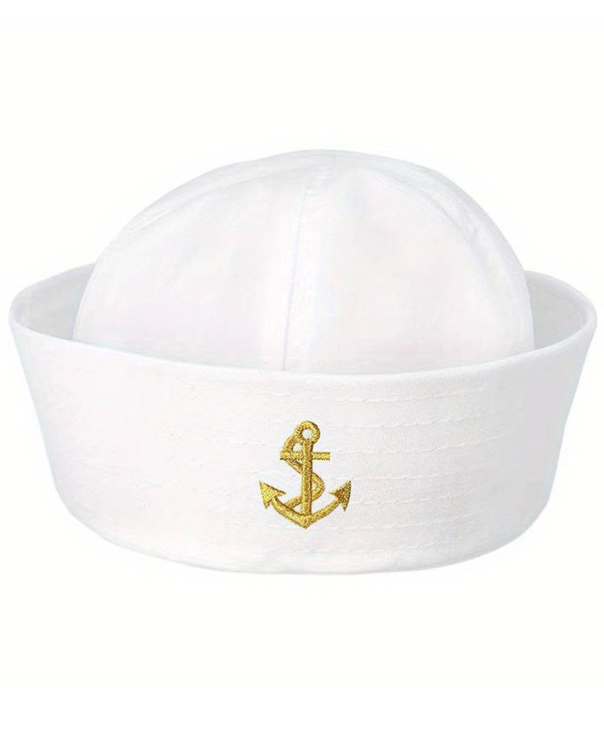 Das Kostümland Kostüm Matrosen Hut - Sailor Mütze mit Anker, Weiß Gold