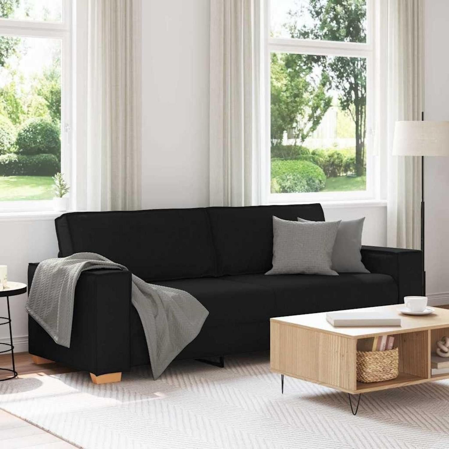 LuxusKollektion Schlafsofa Sofa 3 Sitzer Stoff Schlaffunktion Schlafcouch 180 cm Schwarz, Schlaf Couch