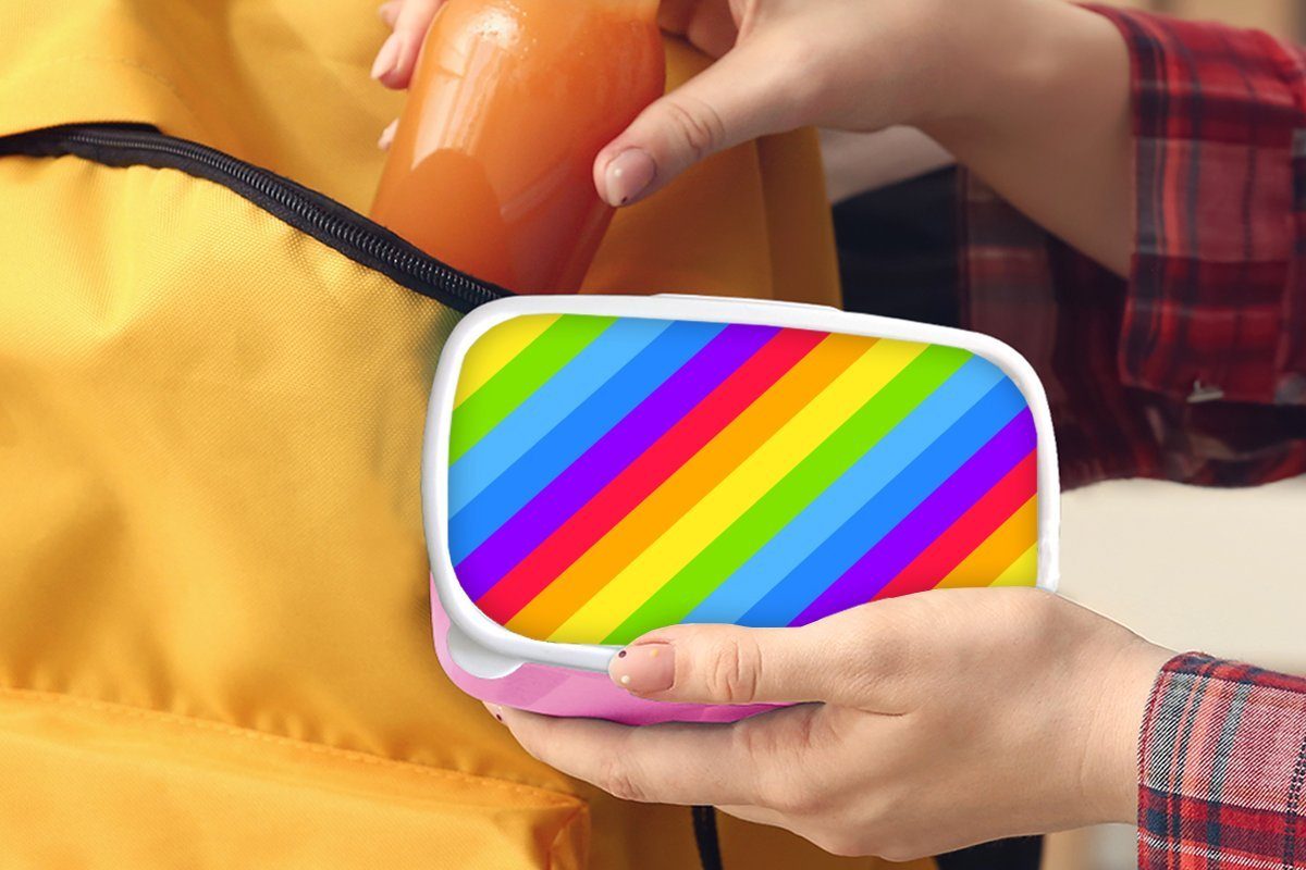 MuchoWow Lunchbox Regenbogen - für Muster Brotbox - Kunststoff, Snackbox, Kunststoff Kinder, Stolz, Brotdose rosa Mädchen, (2-tlg), Erwachsene