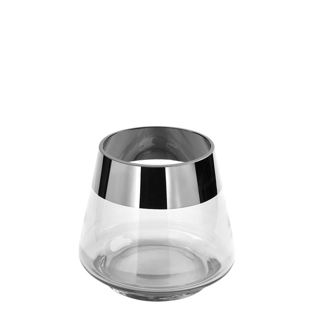 Fink Teelichthalter JONA Teelichthalter - H.13cm - Glas/ Silberfolie - transparent (Teelichtglas - Teelichtkerzenhalter), Windlicht Teelicht Kerzenhalter - Eleganter Kerzenleuchter für Zuhause