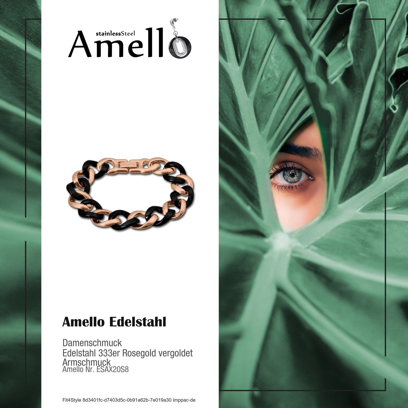 Amello Edelstahlarmband Armbänder vergoldet 3 (Roségold Edelstahl Panzer (Armband), Damen rosegold Steel), Amello Armband für schwarz (Stainless