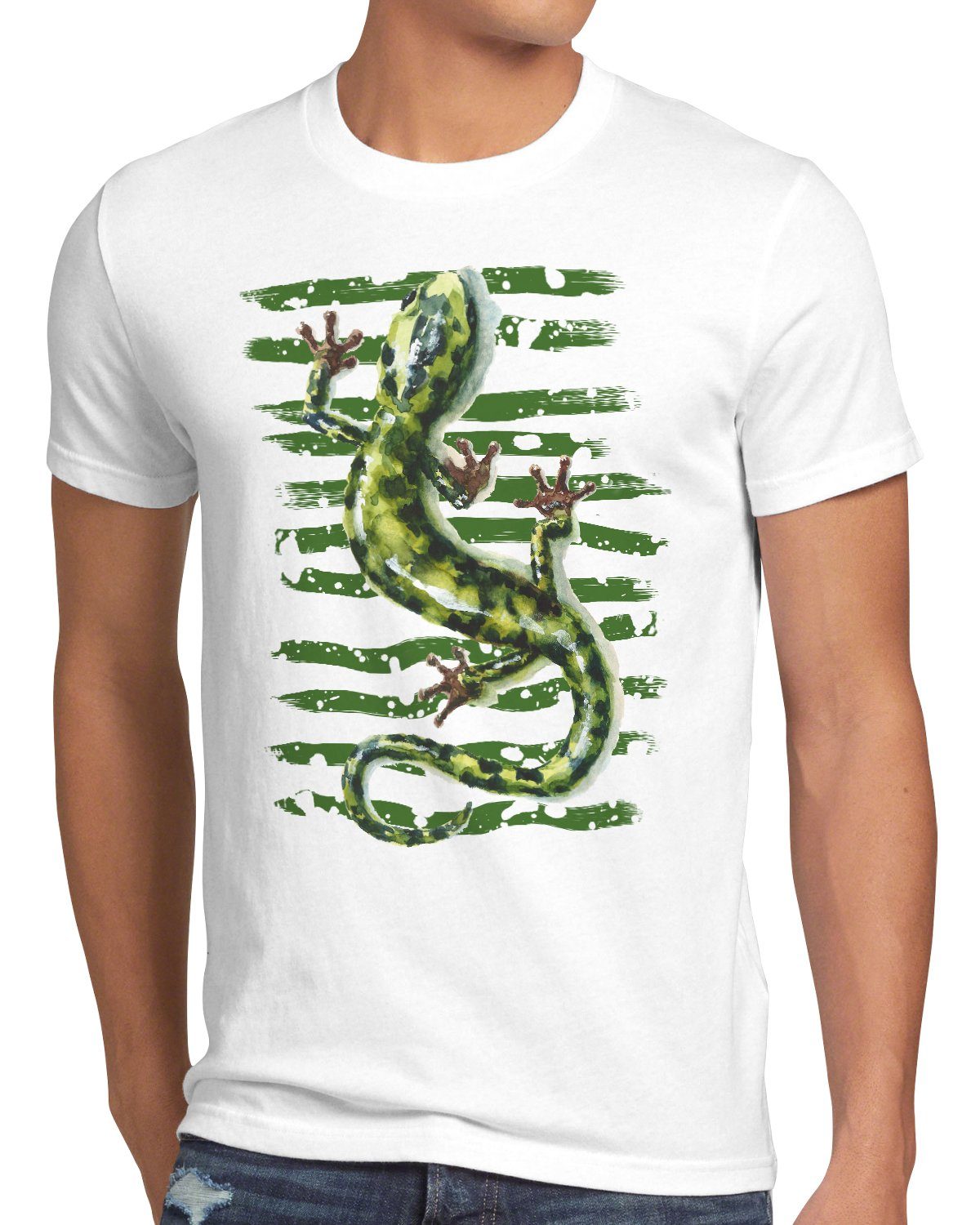 mittelmeer echse reptil style3 T-Shirt Herren Print-Shirt Salamander