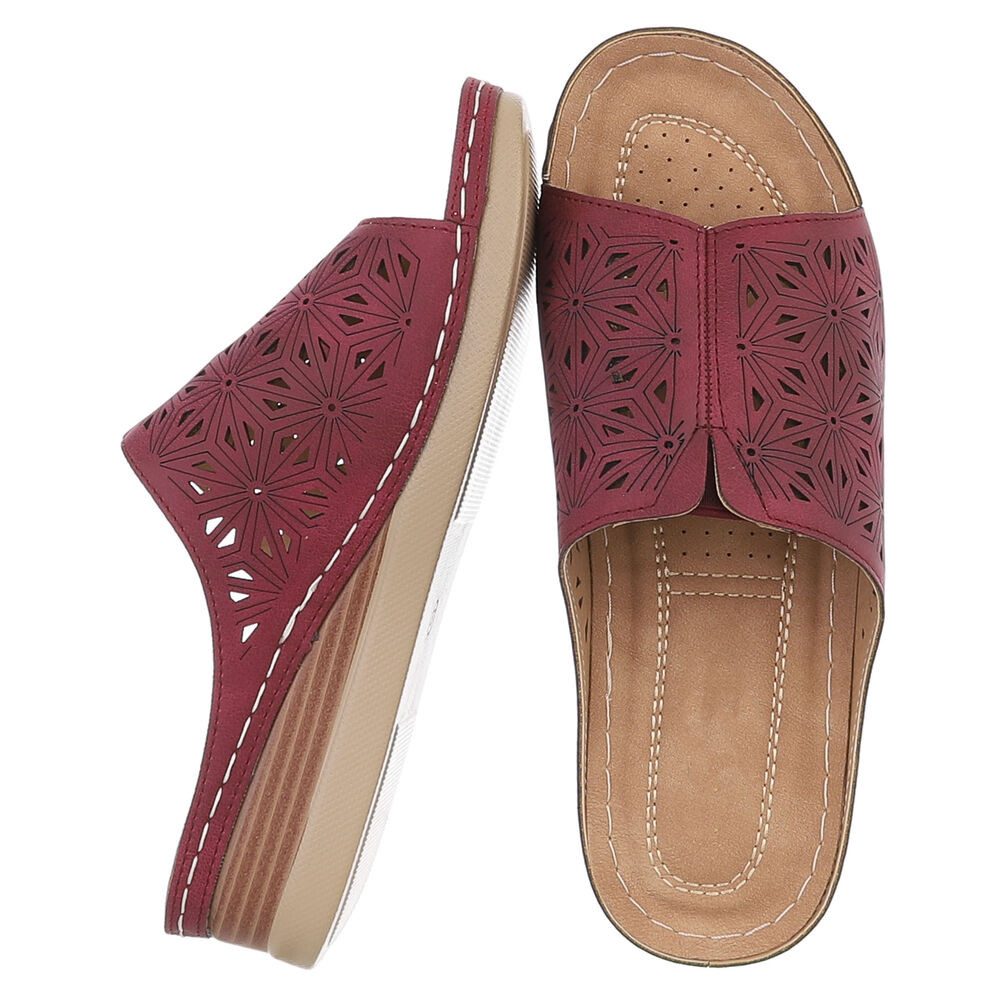 Ital-Design Damen Pantolette mit Lochprägung und Keilsohle Pantolette (91849301) Keilabsatz/Wedge Keilsandaletten in Bordeaux