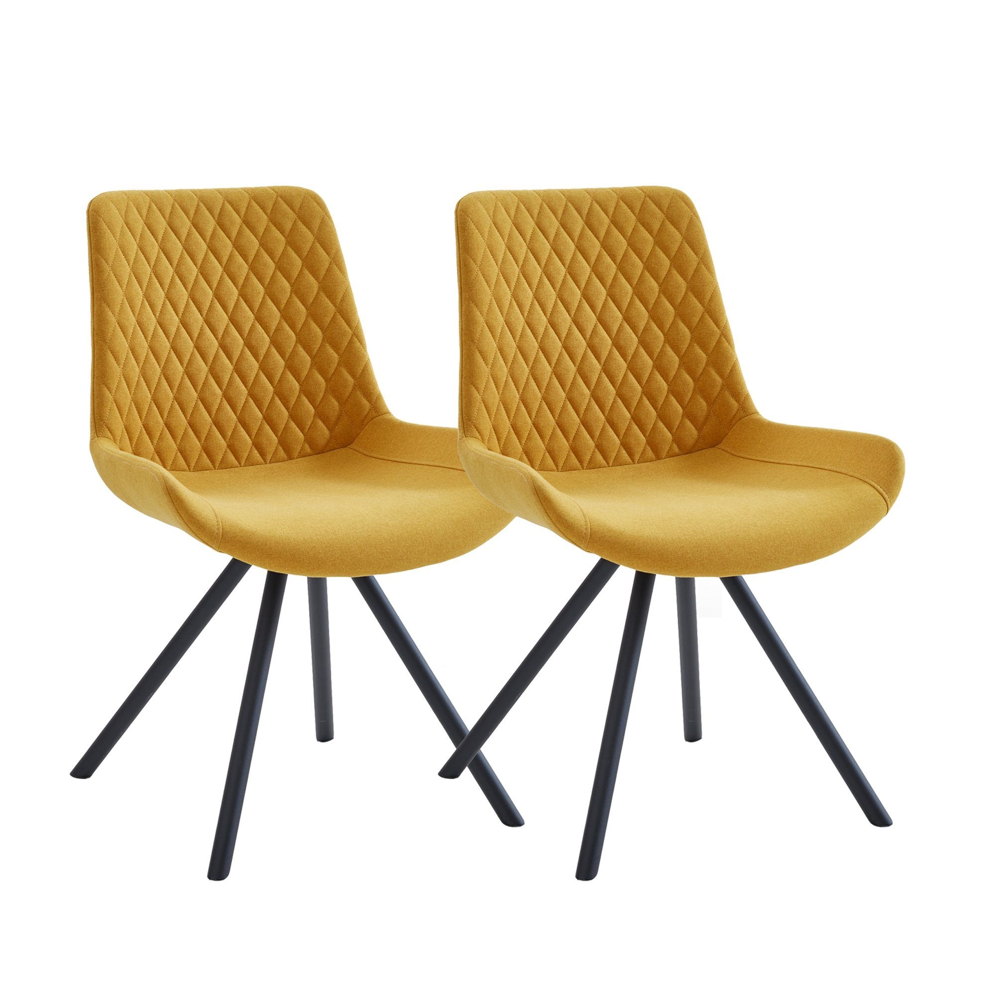 möbelando Esszimmerstuhl Meran (BxHxT: 56x86x65 cm), aus Sitz/Rücken Webstoff, Metallfüße Schwarz in Gelb / Schwarz