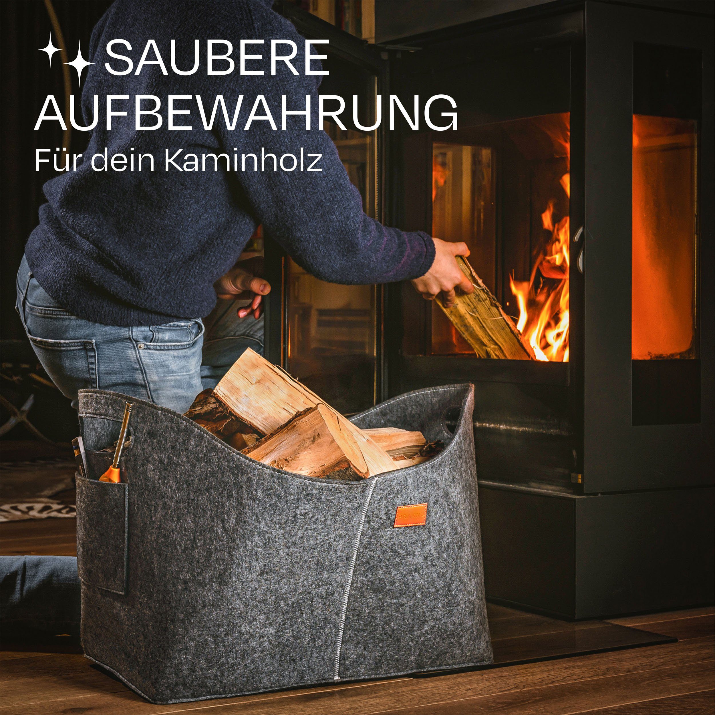 Praknu Kaminholzkorb Kaminholztasche aus Filz groß günstig online kaufen