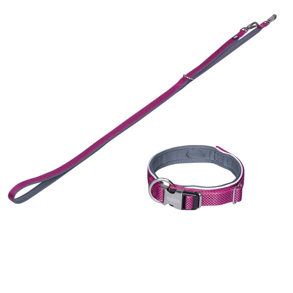 Nobby Hunde-Halsband Hundehalsband und Leine Set "Classic Preno Royal", himbeere, S-M