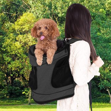 Cadoca Tiertransporttasche, bis 12 kg verstellbare Gurte faltbar Kurzleine Haustier Tragetasche Katze Hund Rucksack Schwarz