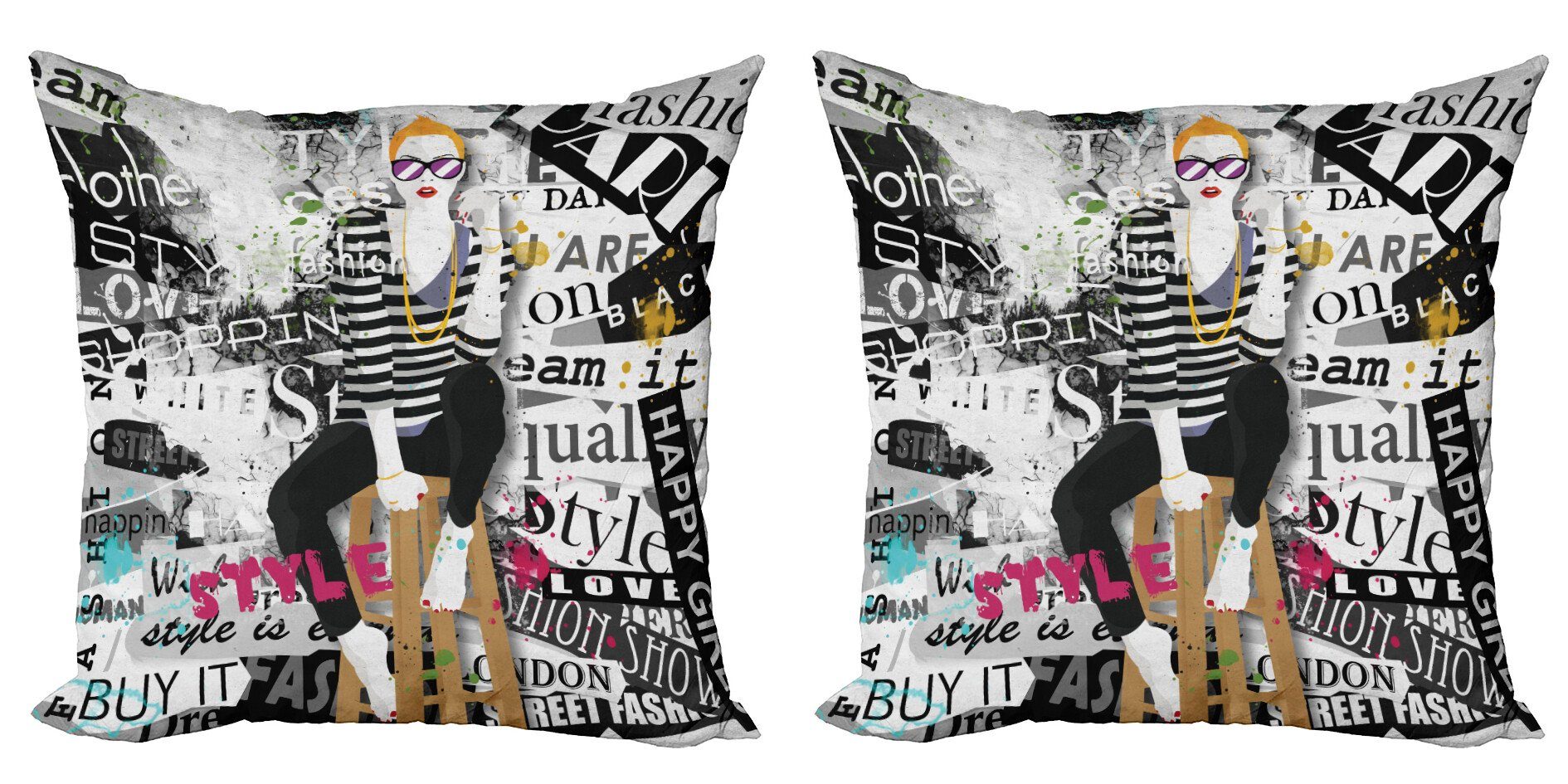 Kissenbezüge Modern Accent Doppelseitiger Digitaldruck, Abakuhaus (2 Stück), Mode Fashion Girl Grunge