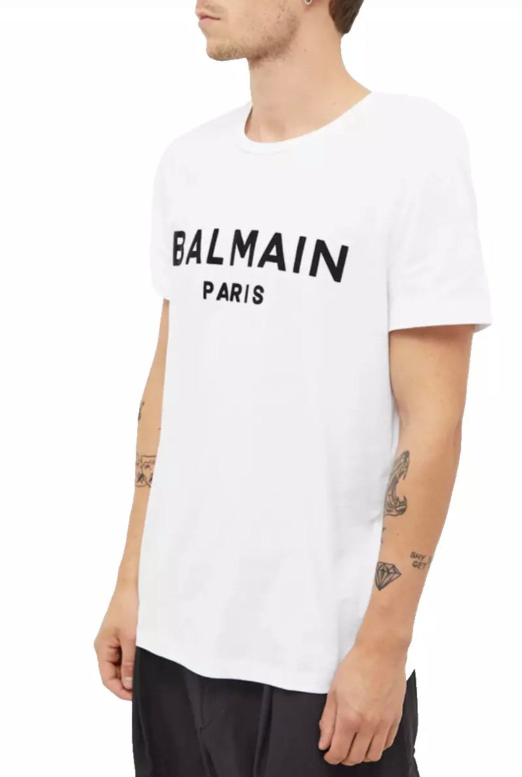 Balmain Paris T-Shirt Herren Flocked Tee Logo Straight Fit