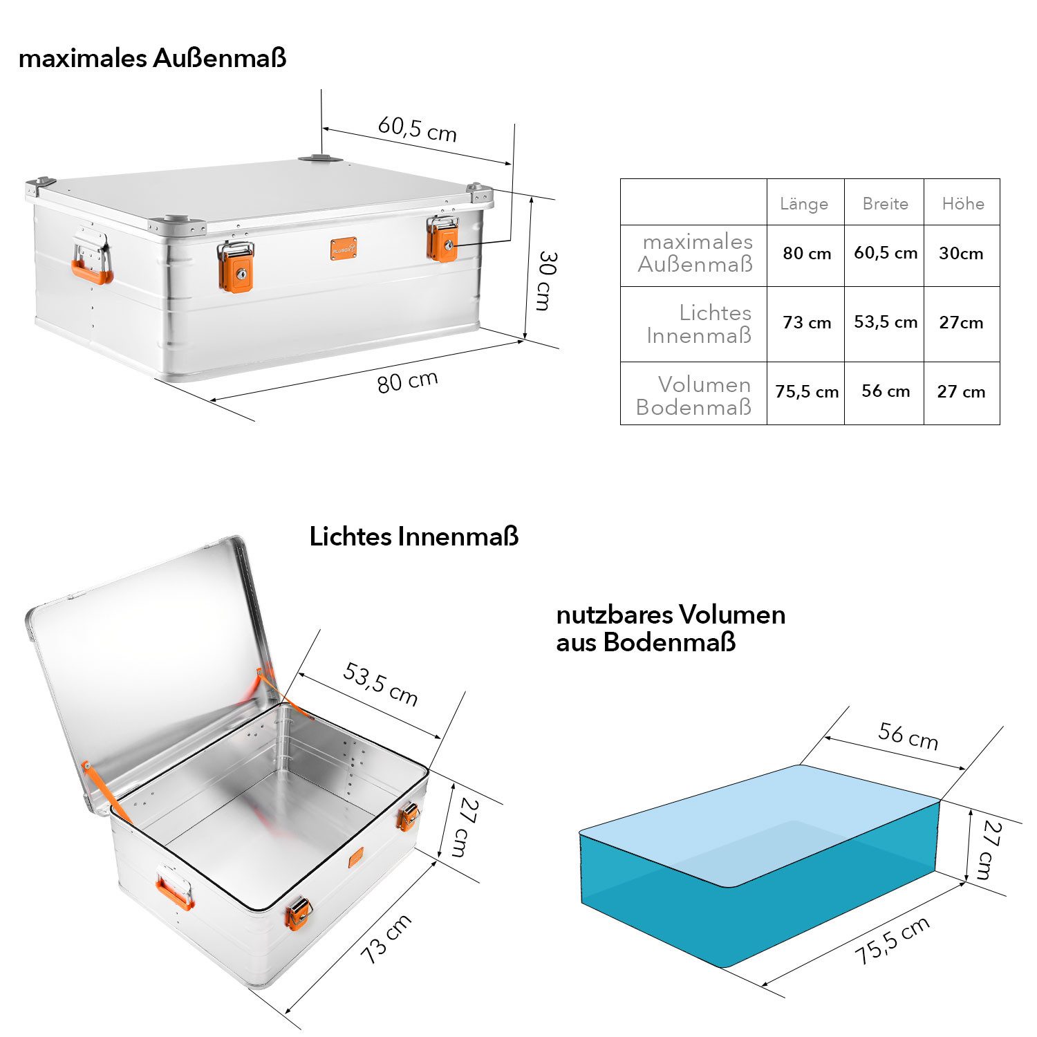 ALUBOX Aufbewahrungsbox Alukiste Premium E241 mit Druckguss Stapelecken (stapelbar auf E241), umlaufende Gummidichtung - untereinander stapelbar