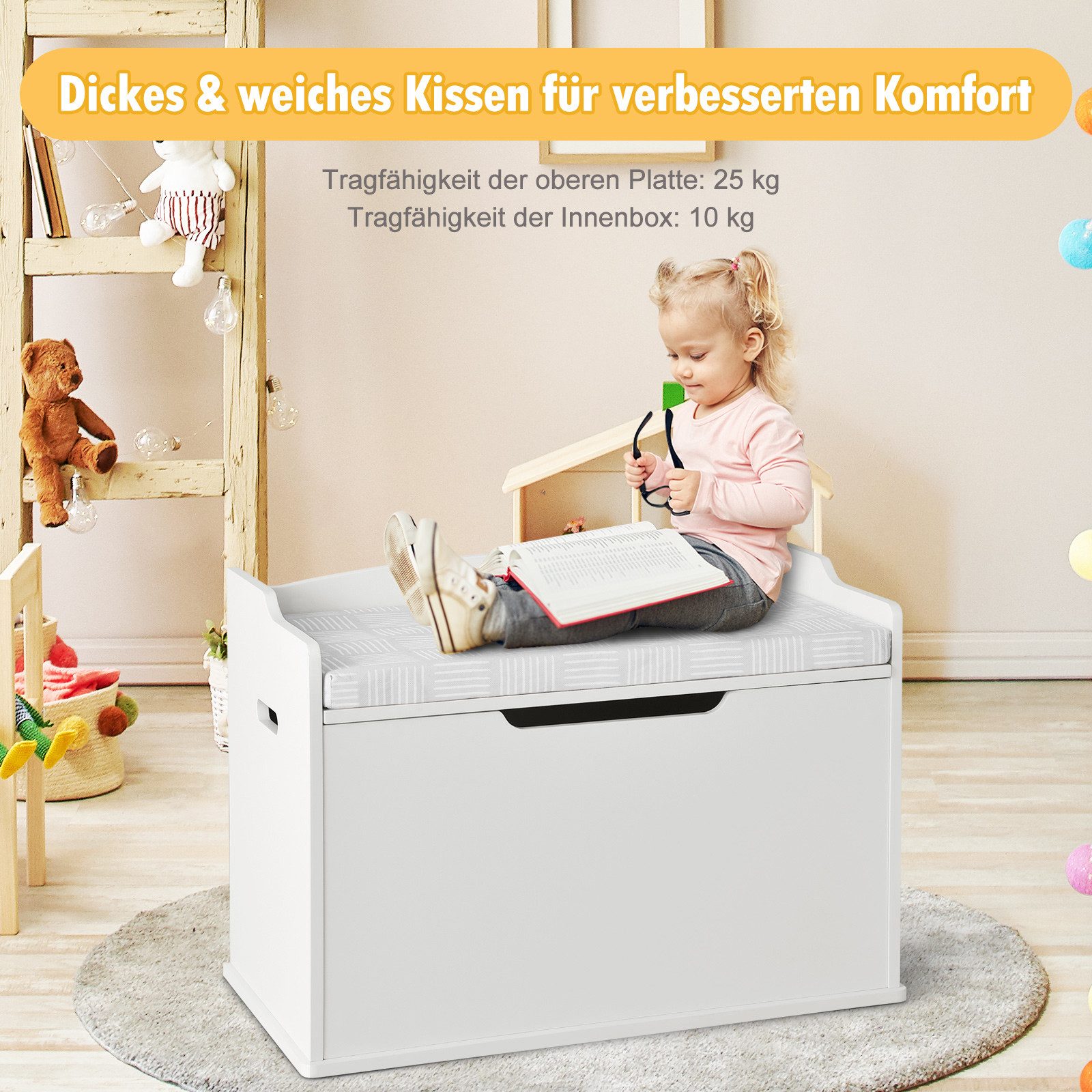 COSTWAY Spielzeugtruhe, Kinder, Spielzeugkiste mit Deckel, günstig online kaufen