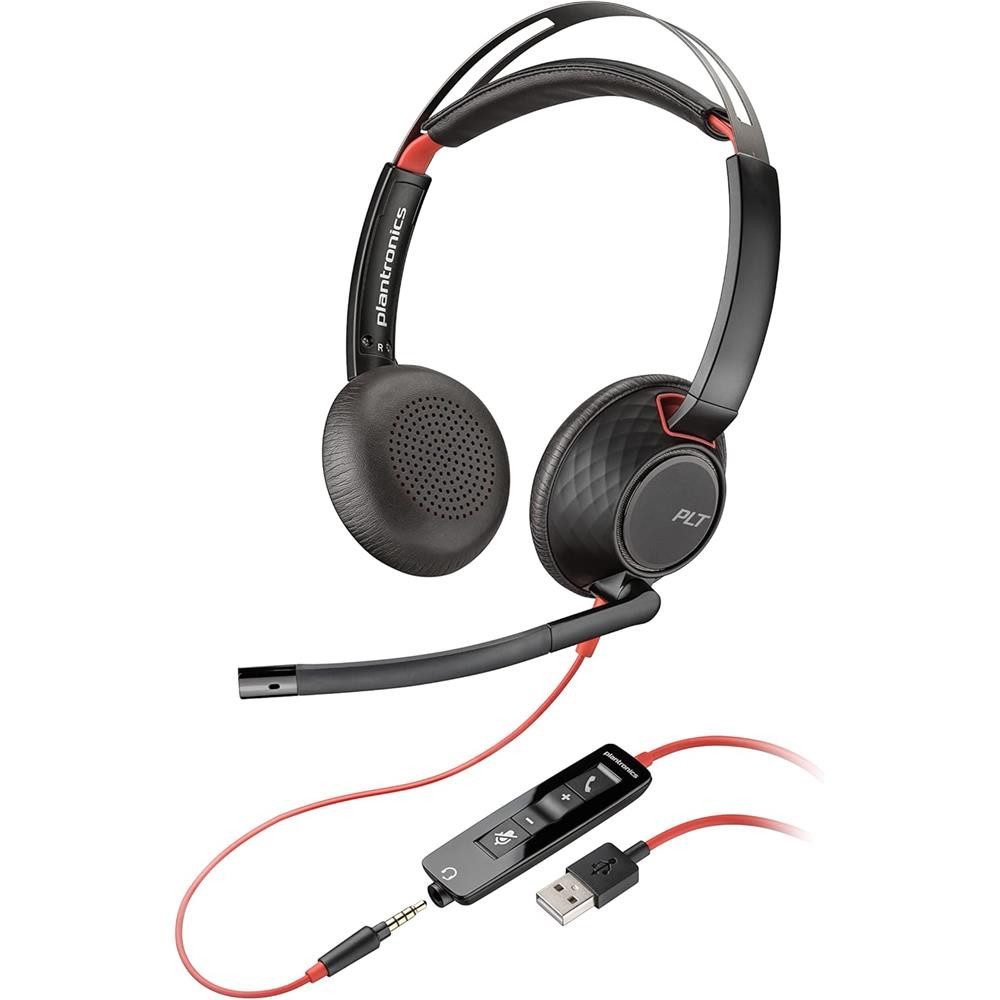 Plantronics Blackwire 5220 Stereo-Headset mit USB-C/A, 3,5-mm-Stecker, Schwarz PC-Headset (Anrufannahme, Anrufbeendigung, Lautstärkeregelung, Stummschaltung, Nicht zutreffend – kabelgebunden über USB-C, USB-A und 3,5 mm, Noise-Cancelling-Mikrofon, Anrufsteuerung, USB-C/A, 3,5 mm)
