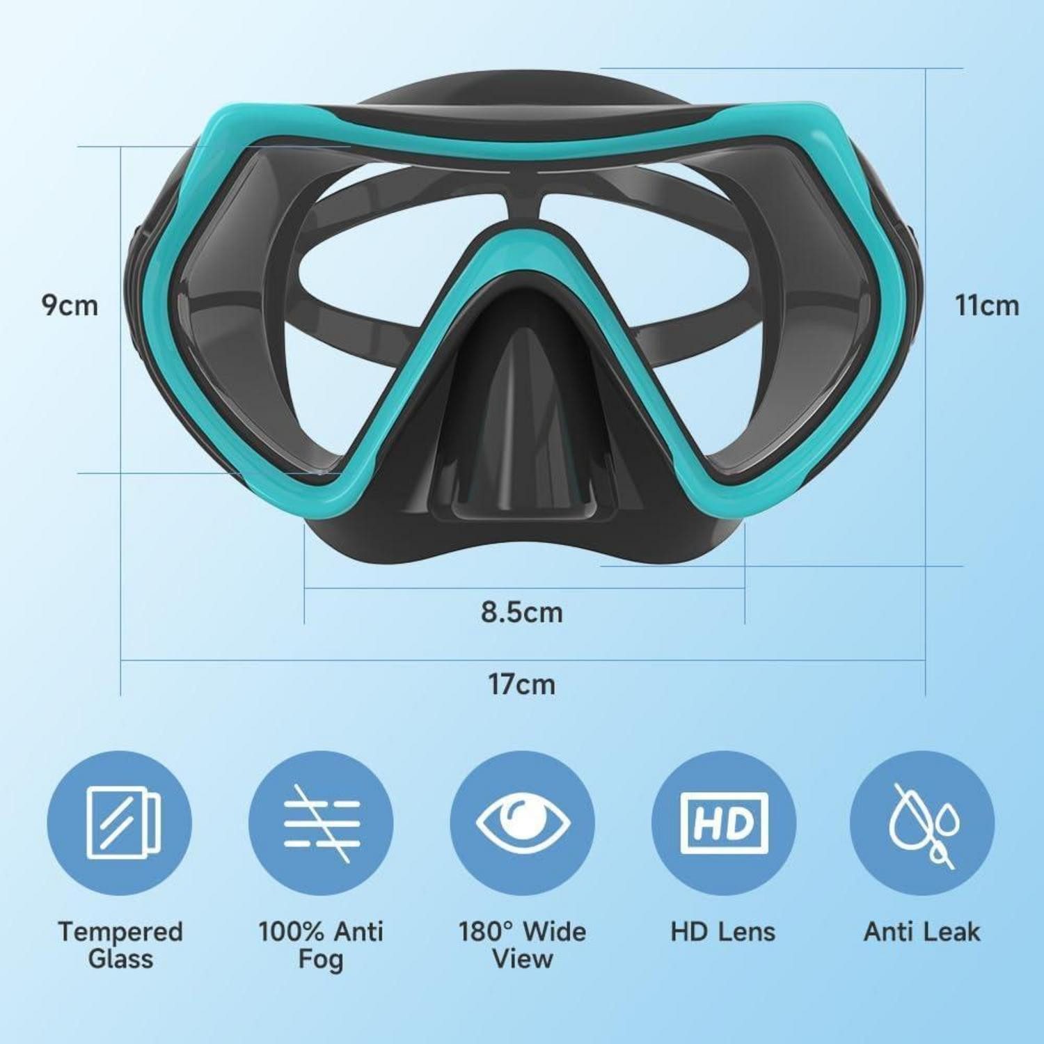 LuxusKollektion Tauchermaske Taucherbrille mit HD Glas für Erwachsene, verstellbares Silikonband