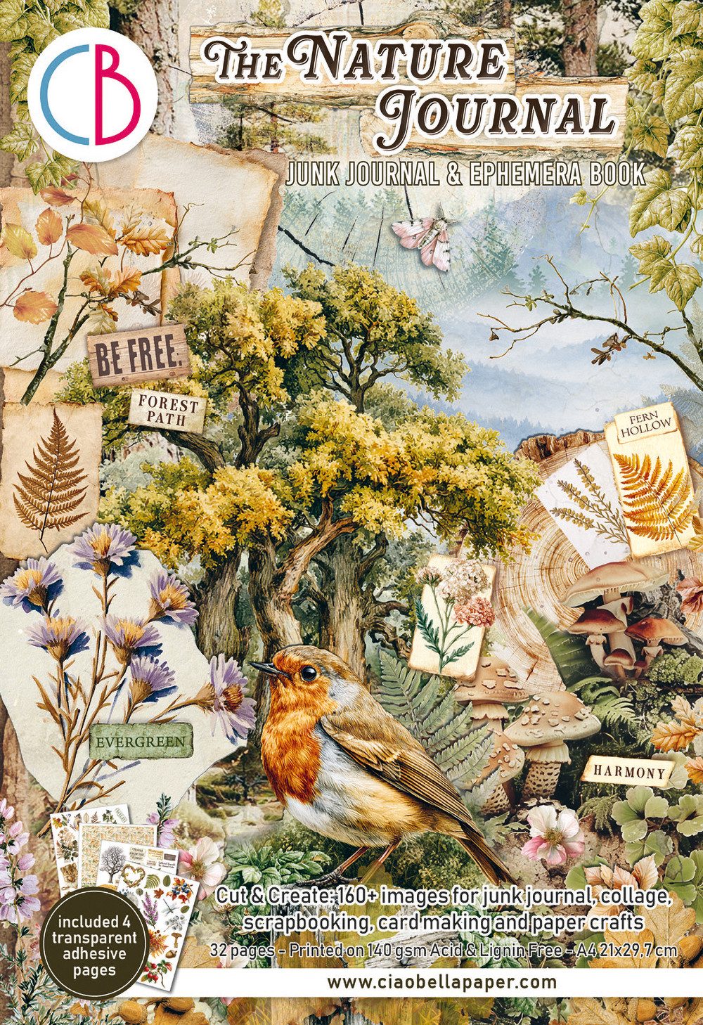 Ciao Bella Motivpapier Junk Journal & Ephemera Book The Nature Journal, 16 Blatt