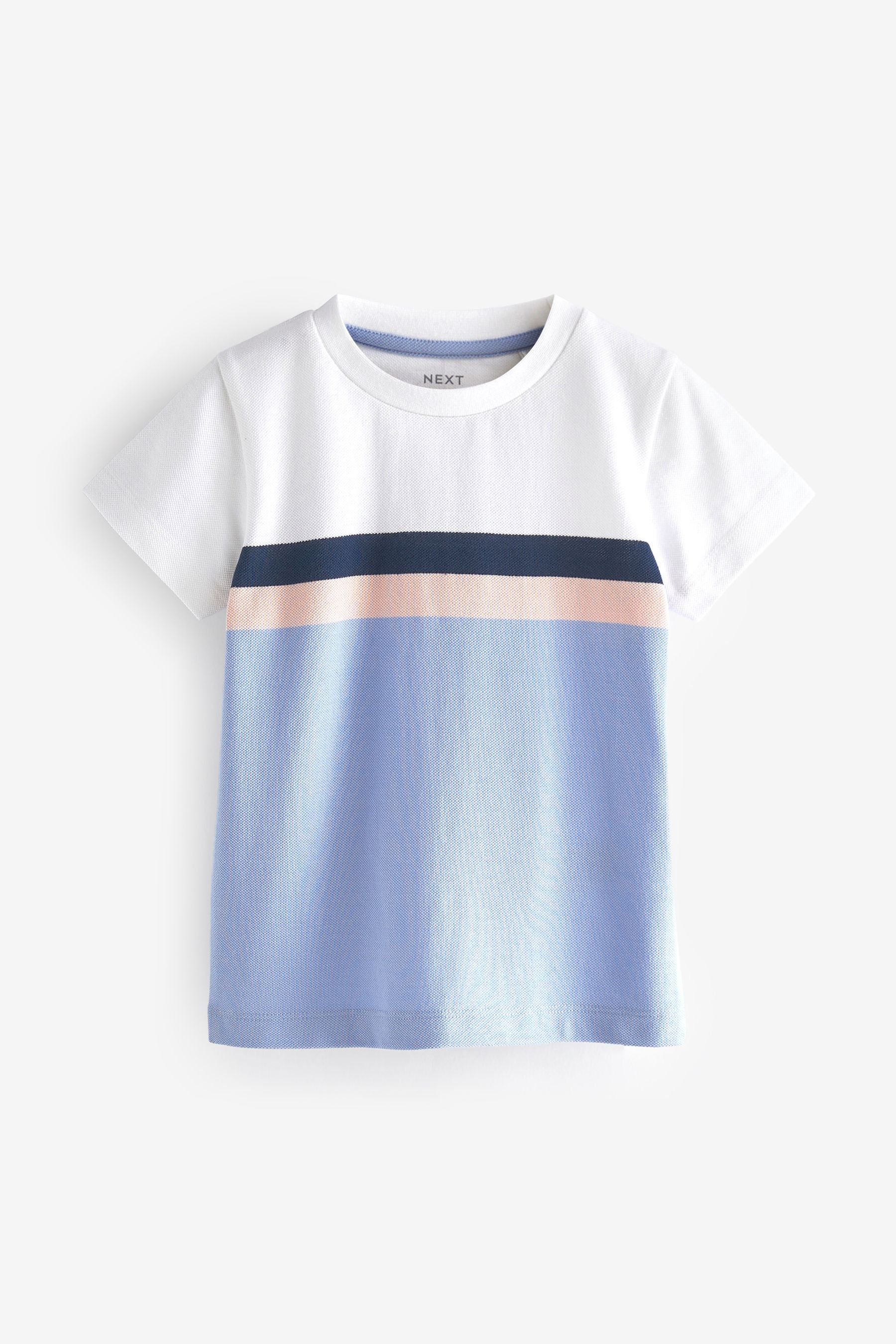 Next T-Shirt T-Shirt in Colourblock-Optik (1-tlg) Blue/Pink Pique Jersey