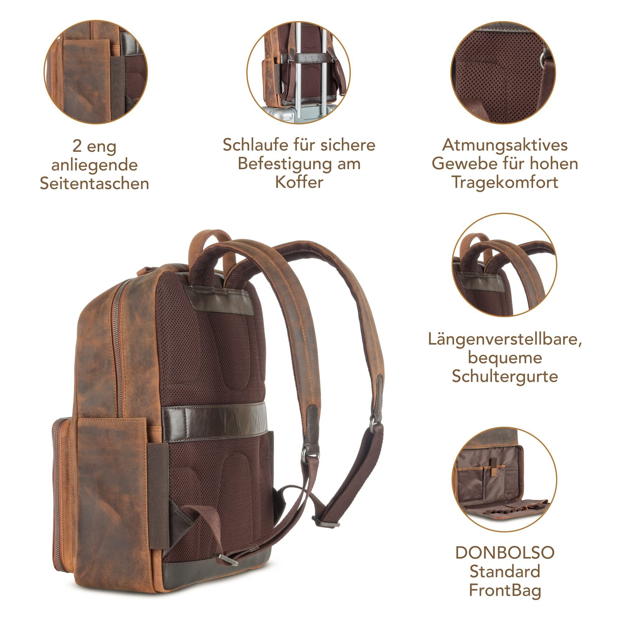 Donbolso Daypack Premium Für Daypack Tokiotokioleder und Damen Braun Vintage Herren, Leder