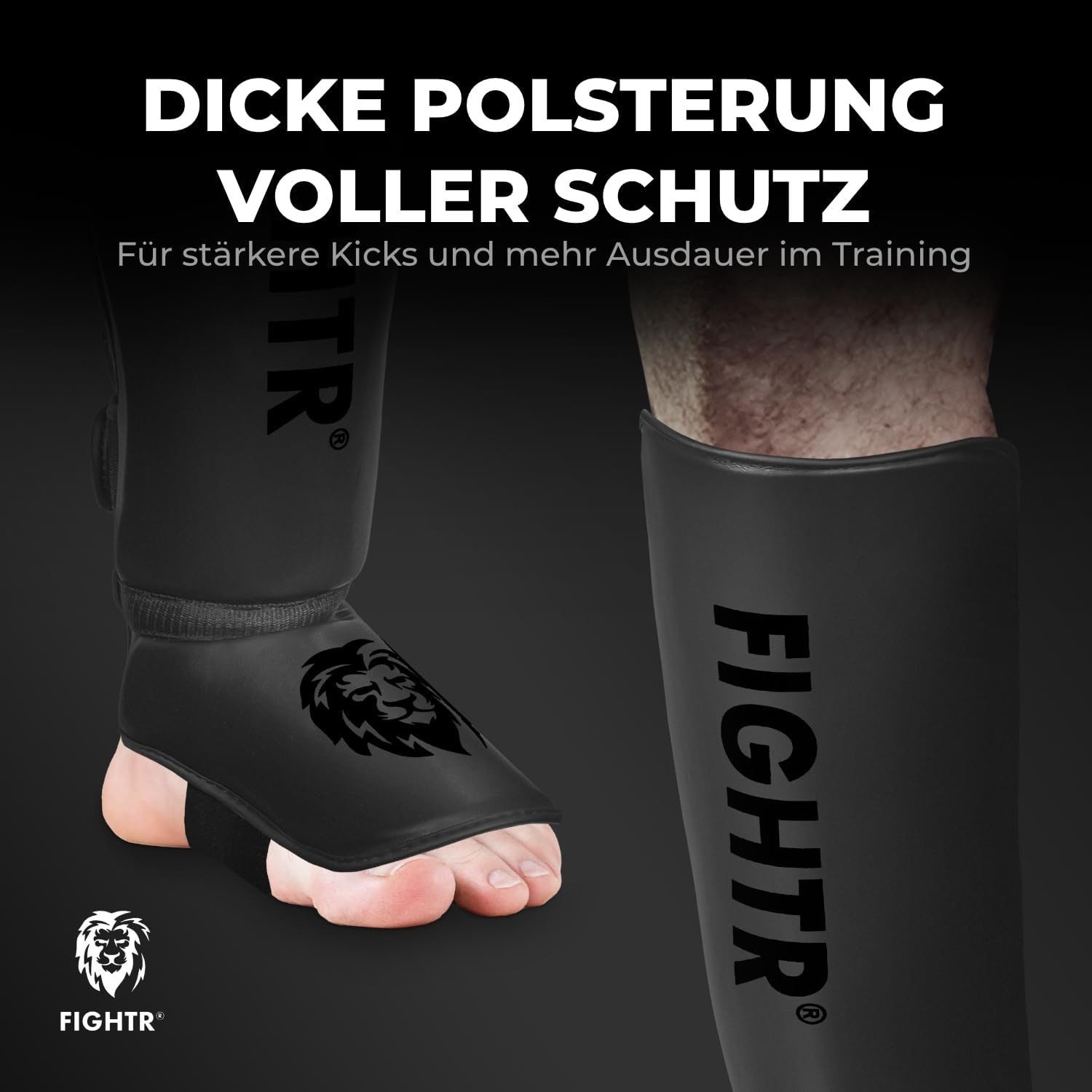 FIGHTR Kampfsport Schienbeinschoner aus Kunstleder mit Polsterung für Kampfsport & Kickboxen