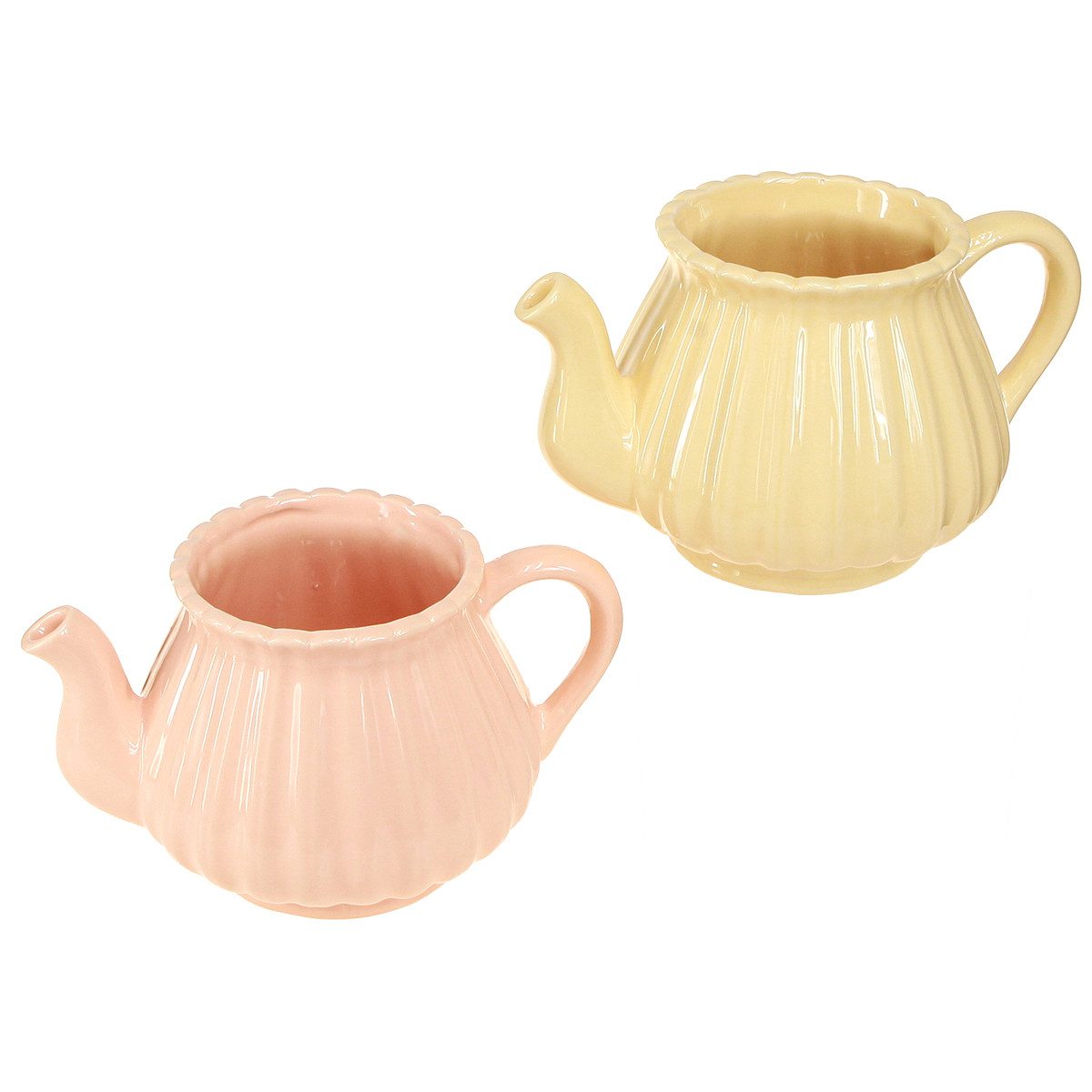 Viana Übertopf Keramik-Teekanne Übertopf Retrostil Orange Gelb Set 2