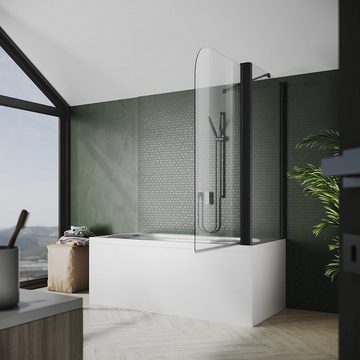 SONNI Badewannenaufsatz NANO Glas, 80x140cm, Badewannenaufsatz mit Seitenwand, Einscheibensicherheitsglas mit Nano Beschichtung, für Badezimmer, faltbar