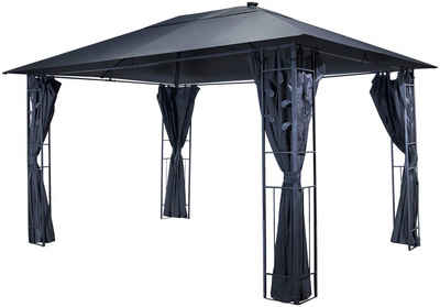 Livotion Pavillon, mit 4 Seitenteilen, mit LED-Beleuchtung, in Blätteroptik, 300x400cm, grau