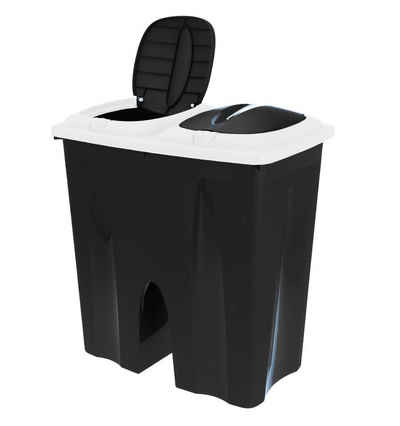 Spetebo Mülltrennsystem Duo Mülleimer schwarz - 2x 25 Liter, mit weiß-schwarzem Deckell