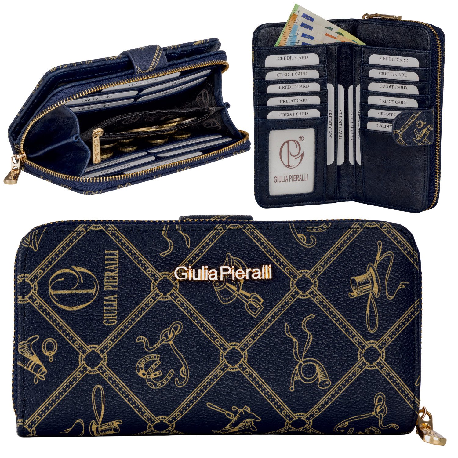 Giulia Pieralli Geldbörse Damen Geldbörse Portemonnaie Giulia Pieralli Kunstleder Geschenkbox XL, Damen Geldbörse klappbar mit Reißverschluss Portemonnaie Geldbeutel