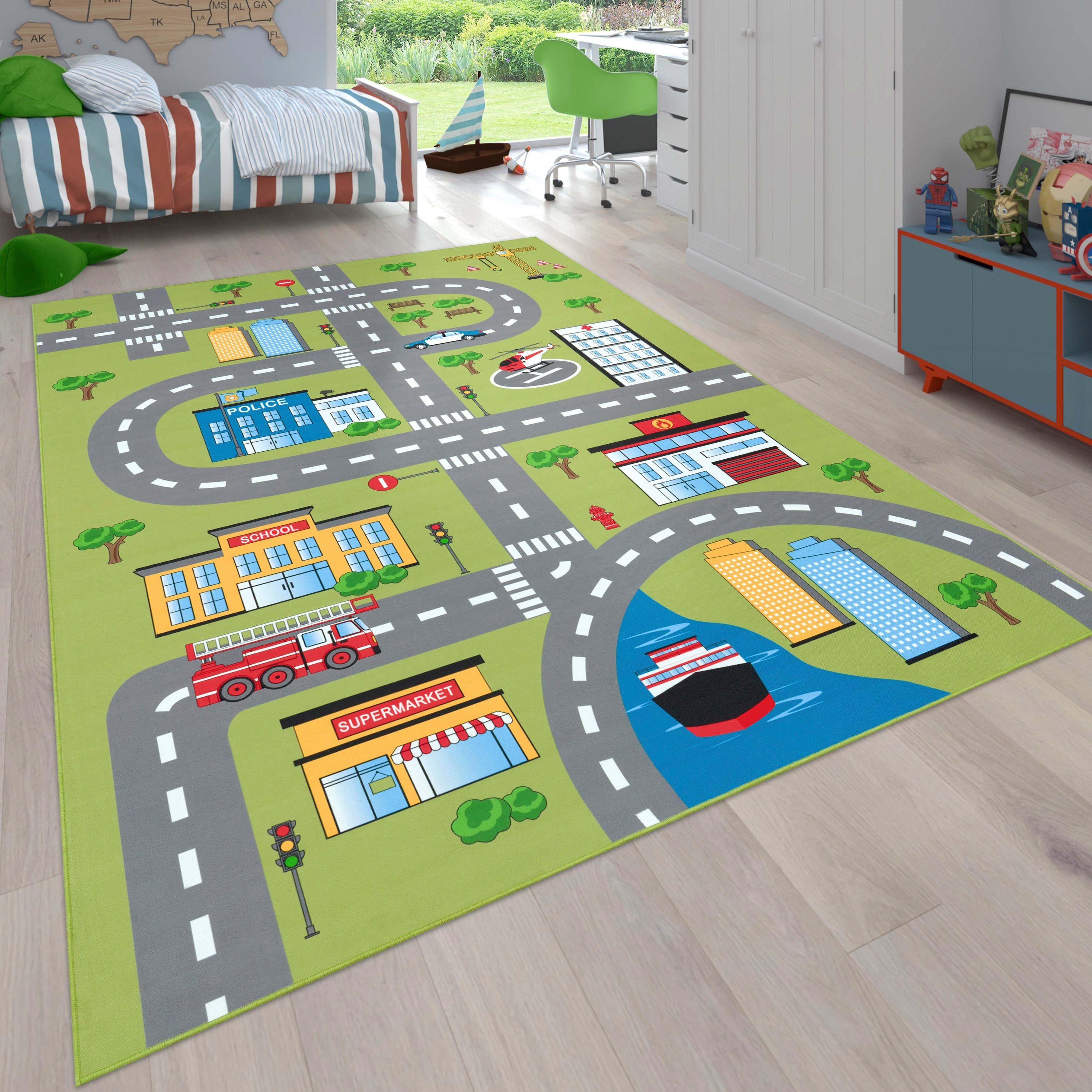 Paco Home Kinderteppich Bino 570, rechteckig, Höhe: 4 mm, Kurzflor, Straßen-Spiel-Teppich, Kinderzimmer