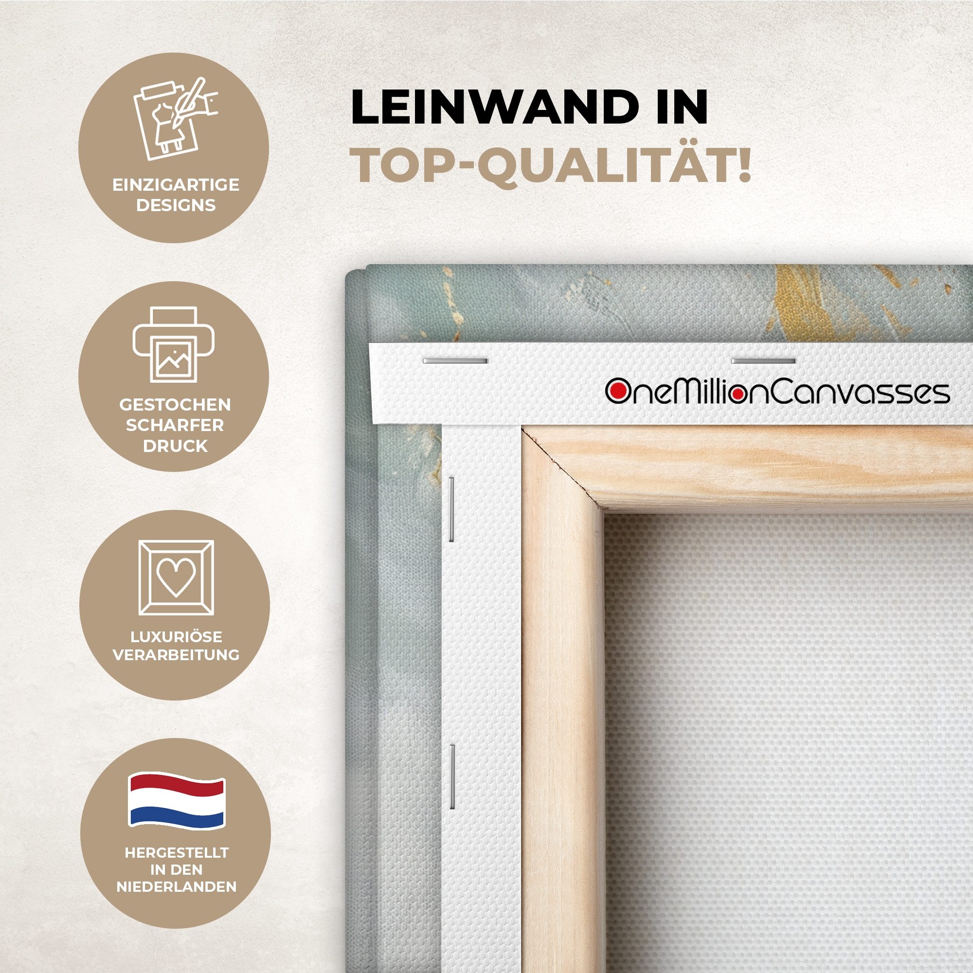OneMillionCanvasses® Leinwandbild Grün - Modern - Marmor - Abstrakt, Fotodruck (1 St), Leinwand Bilder Klein, Wand Dekoration Aesthetic 30x20 cm