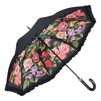 von Lilienfeld Stockregenschirm Regenschirm Rosengarten Blumen Doppelt bespannt - außen schwarz, doppelt bespannt