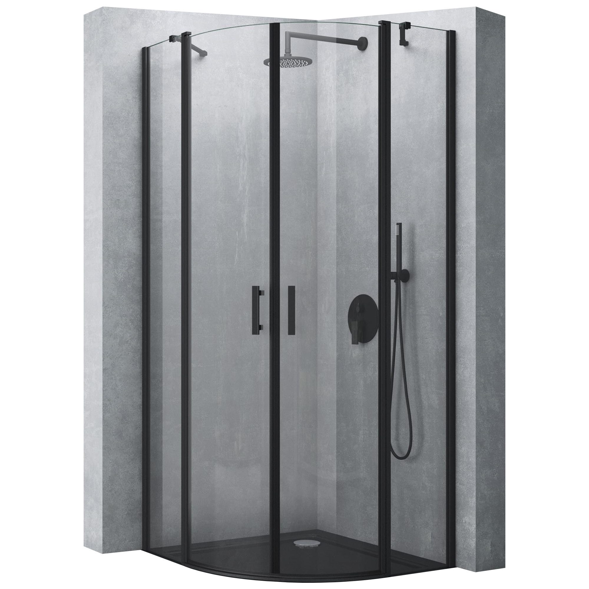 Mai & Mai Eckdusche Duschabtrennung Rav52K Viertelkreis ESG-Sicherheitsglas Schwarz, BxT: 80x80 cm, Einscheibensicherheitsglas, mit Drehtür, Nano-Beschichtung